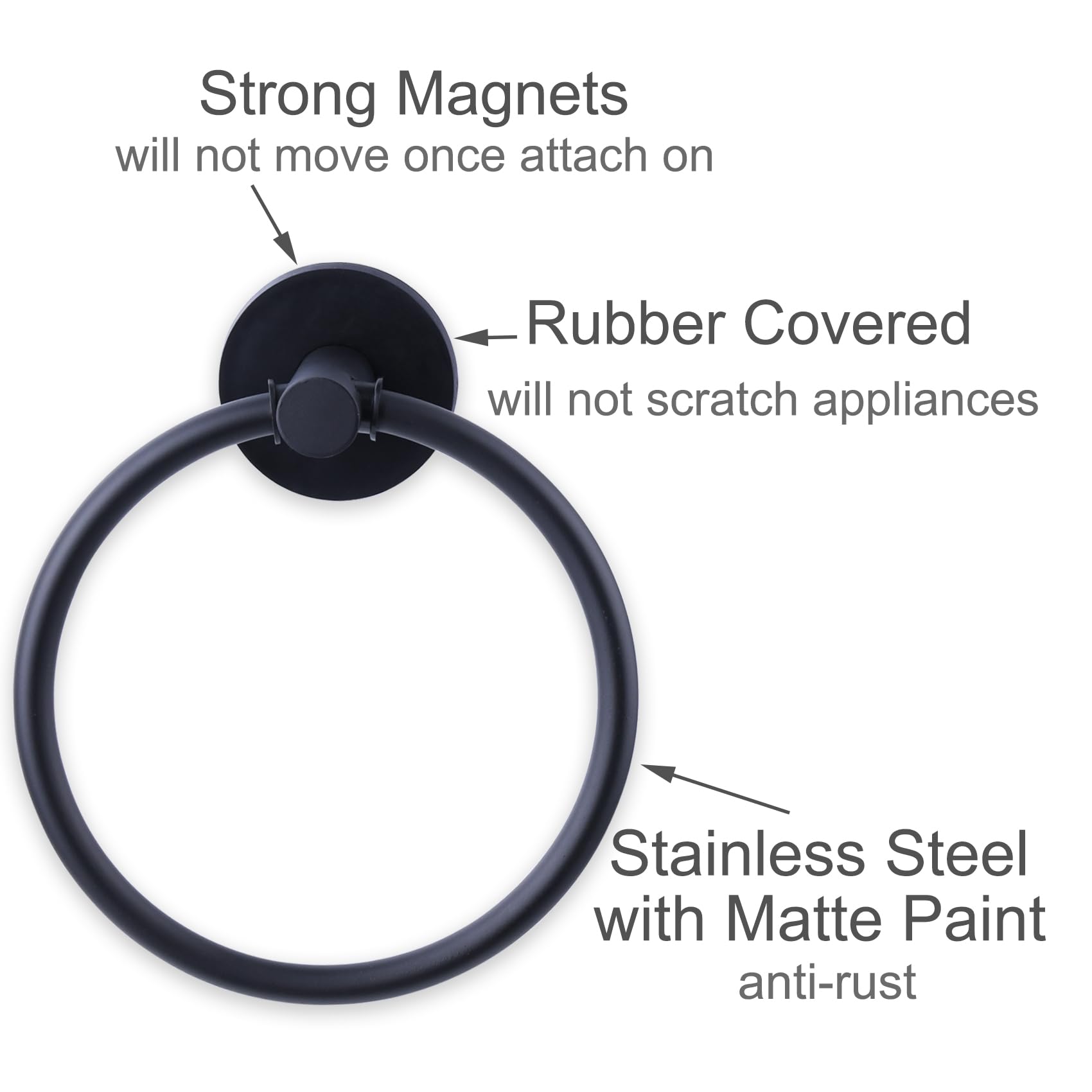 Black Magnetic Towel Ring - Strong Hand Towel Holder & Hook for Kitchen, Refrigerator, Oven, Dishwasher & Laundry | Perfect for Drying Towels Near Sink, Stove & Washing Machine