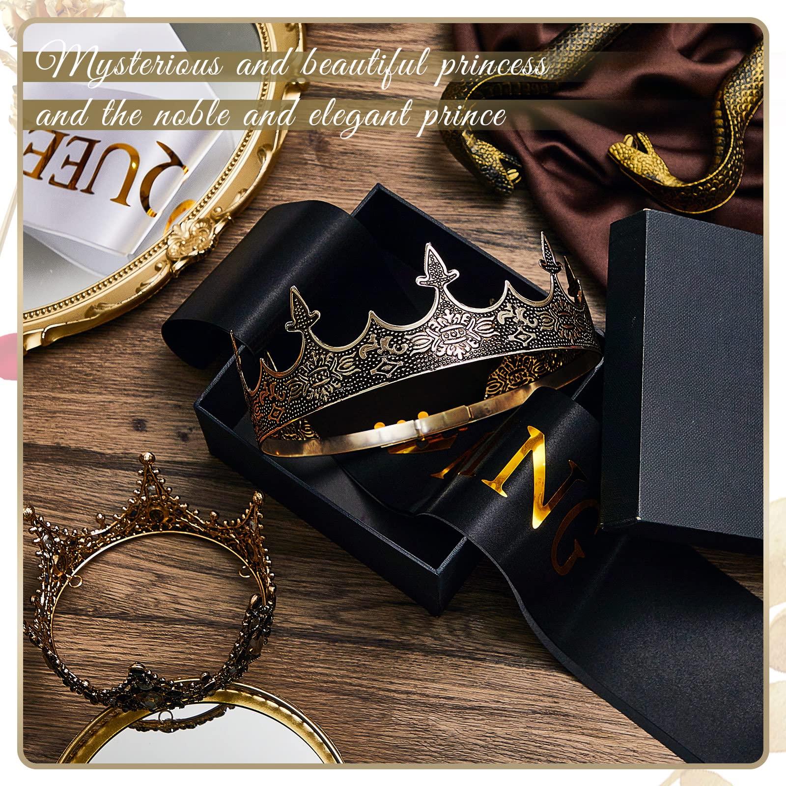 Zhanmai 6-Piece Prom King & Queen Crown Set with Walking Canes & Sashes - Perfect for Halloween Costumes, Graduation Parties, Birthday Celebrations & Royal-Themed Events