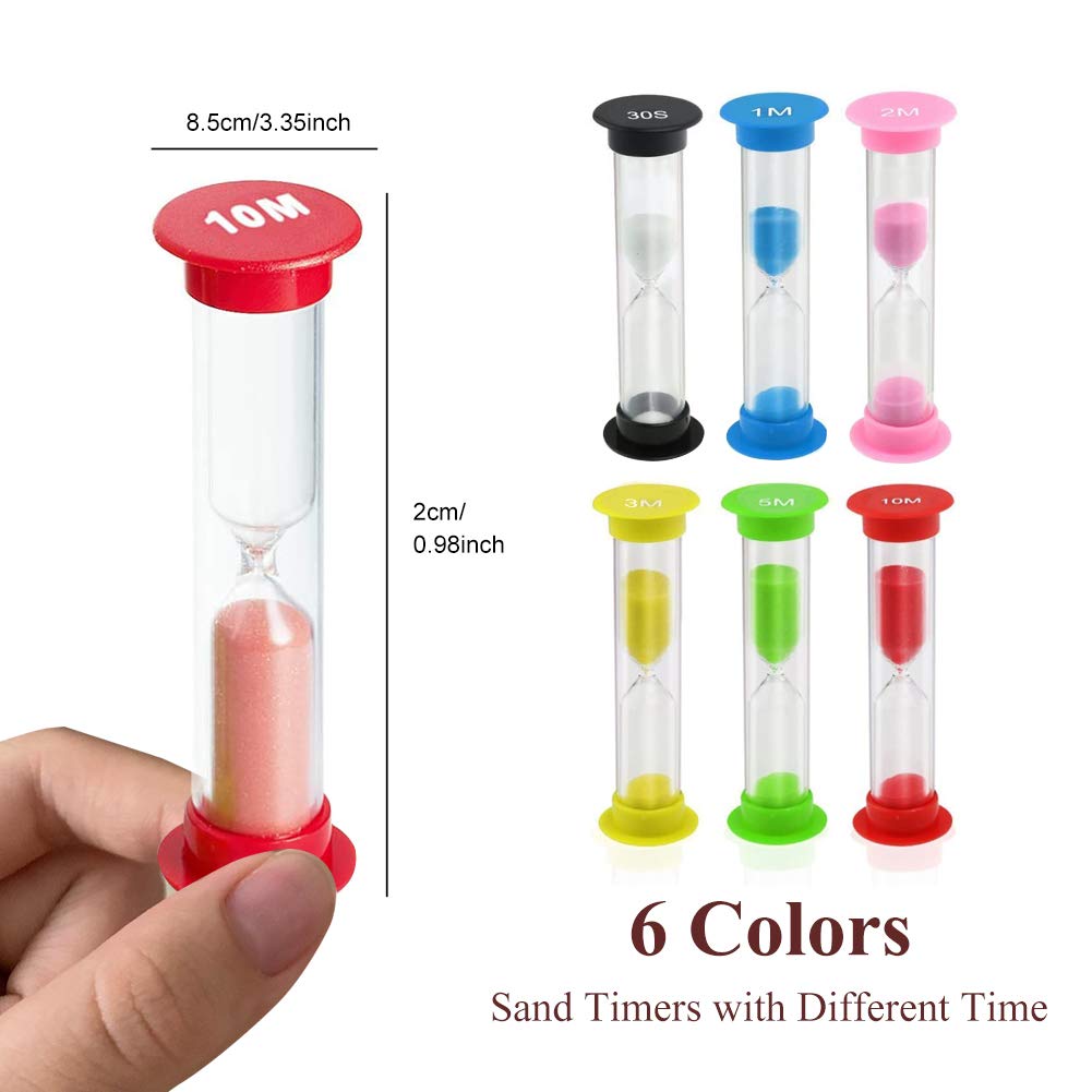 XCOZU 6-Piece Sand Timer Set - 30 Sec, 1 Min, 2 Min, 3 Min, 5 Min, 10 Min Hourglass for Kids Toothbrushing, Kitchen Cooking, Games & Classroom Activities