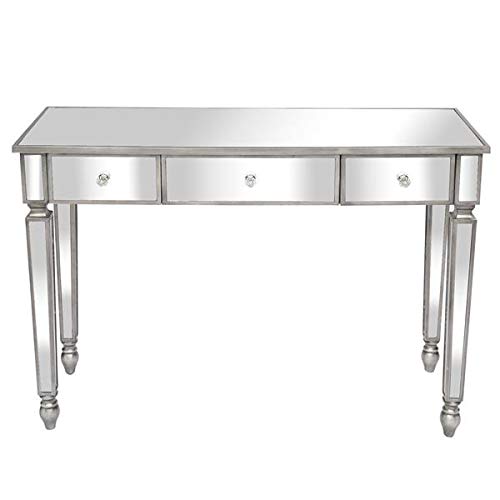 Silver Blingage Mirrored Desk with 3 Drawers - 106x38x76.5cm Modern Console Table for Bedroom, Living Room & Entryway Decor