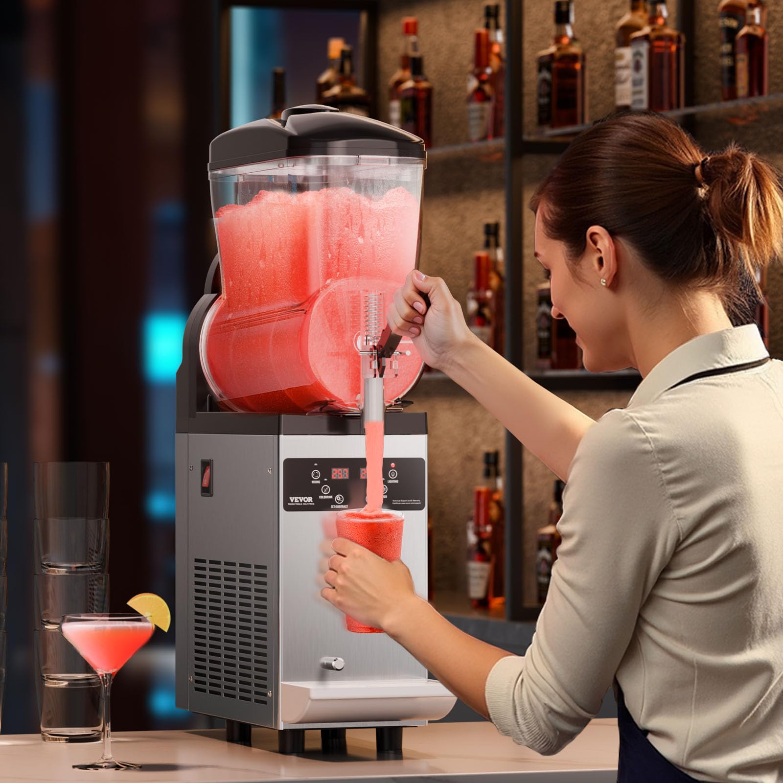 VEVOR 12L Commercial Slushy Machine - Stainless Steel Frozen Drink Maker for Margaritas, Smoothies & Slushies - Ideal for Home Parties, Restaurants, Cafes & Bars (48 Cups Capacity) | Perfect for Summer Parties, Cocktail Making & Frozen Beverage Business