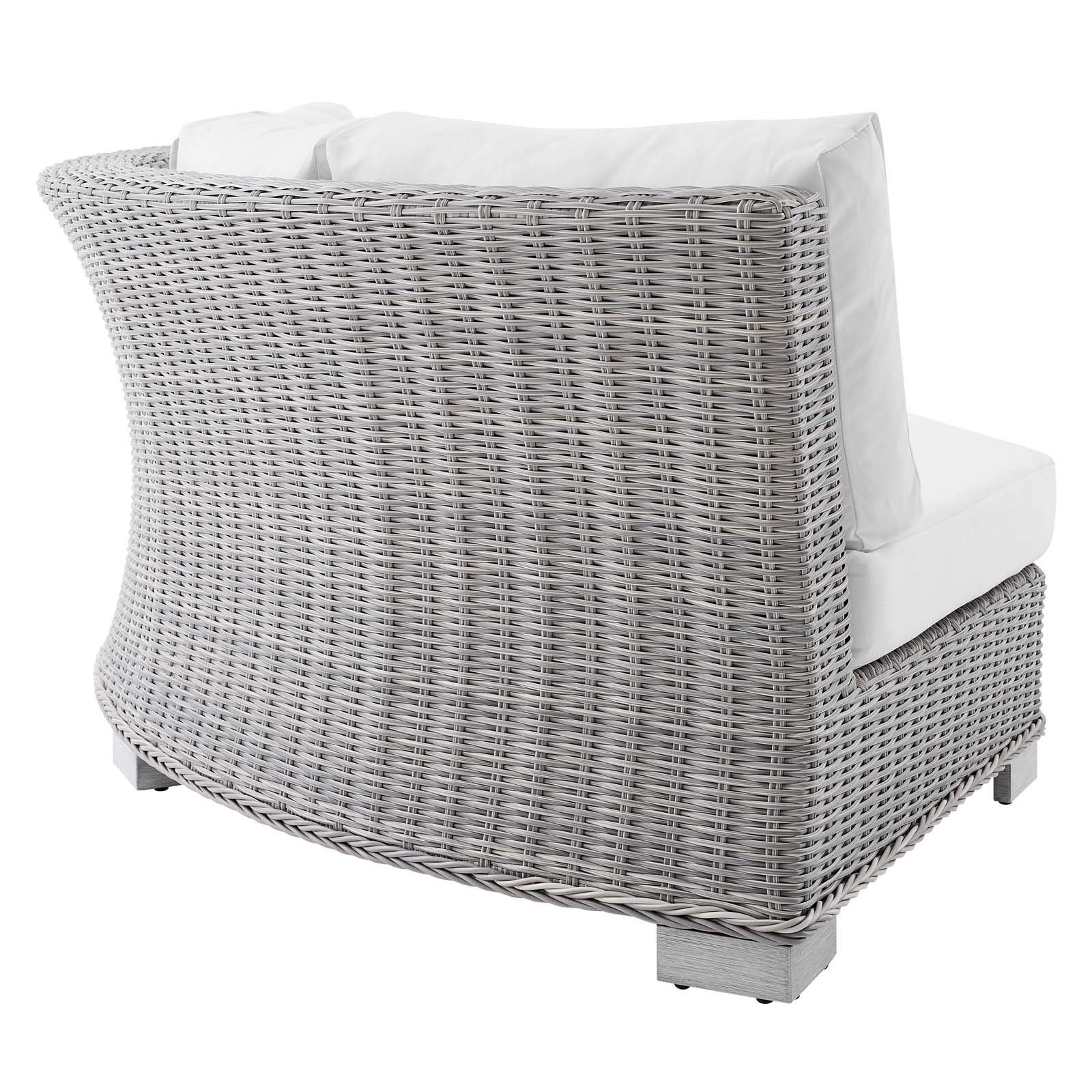 Modway Conway Sunbrella Outdoor Patio Wicker Rattan Round Corner Chair - Light Gray White - Perfect for Poolside, Garden, and Backyard Relaxation