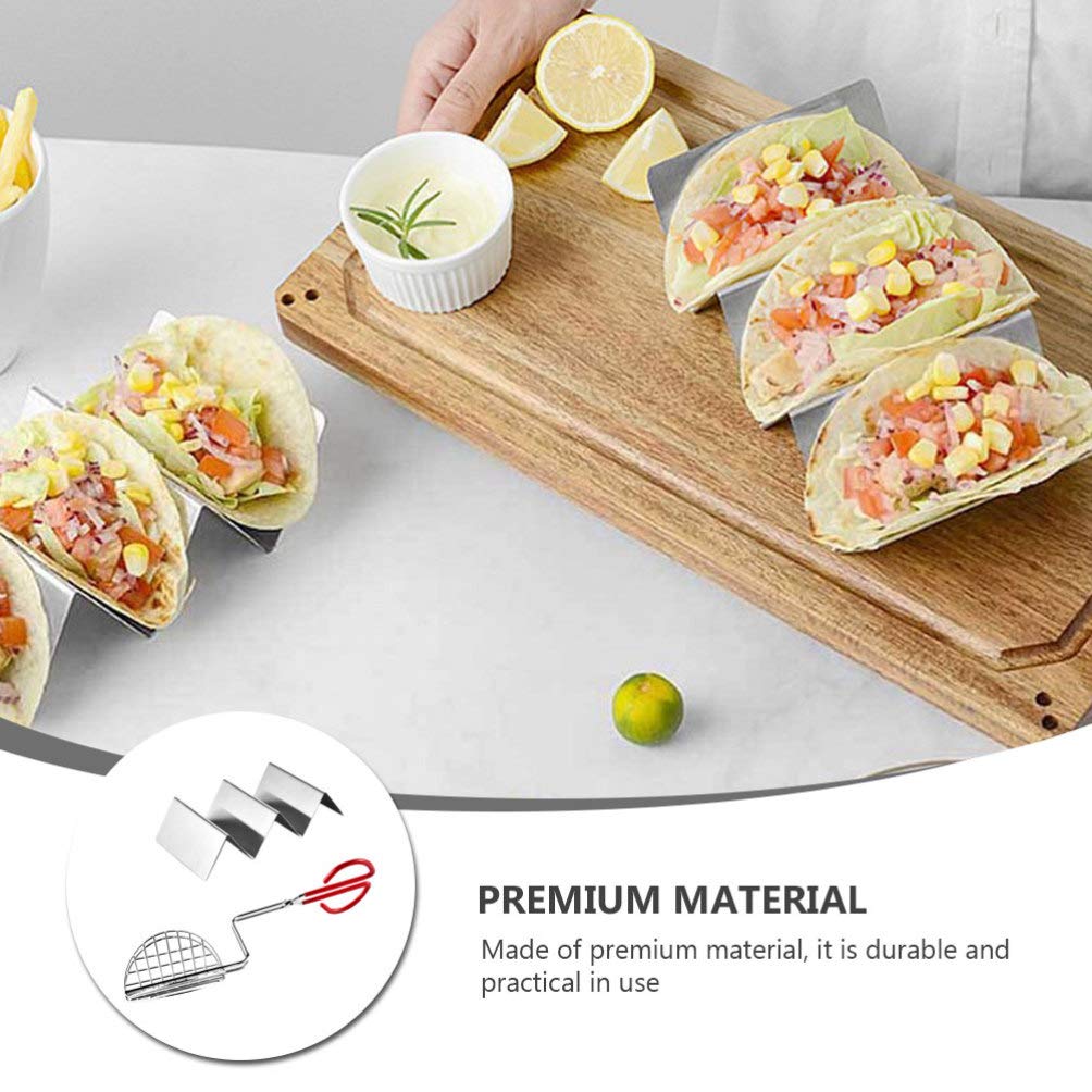 Happyyami Set of 2 Stainless Steel U-Shaped Taco Holders - Durable Taco Rack for Kitchen & Dining - Perfect for Taco Night, Parties & Mexican Food Lovers
