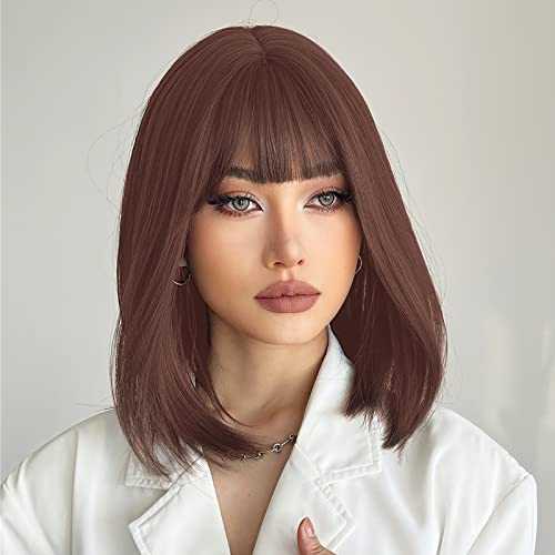 Stylish Synthetic Bob Wig with Blunt Bangs - Perfect for Cosplay, Halloween, and Everyday Fashion