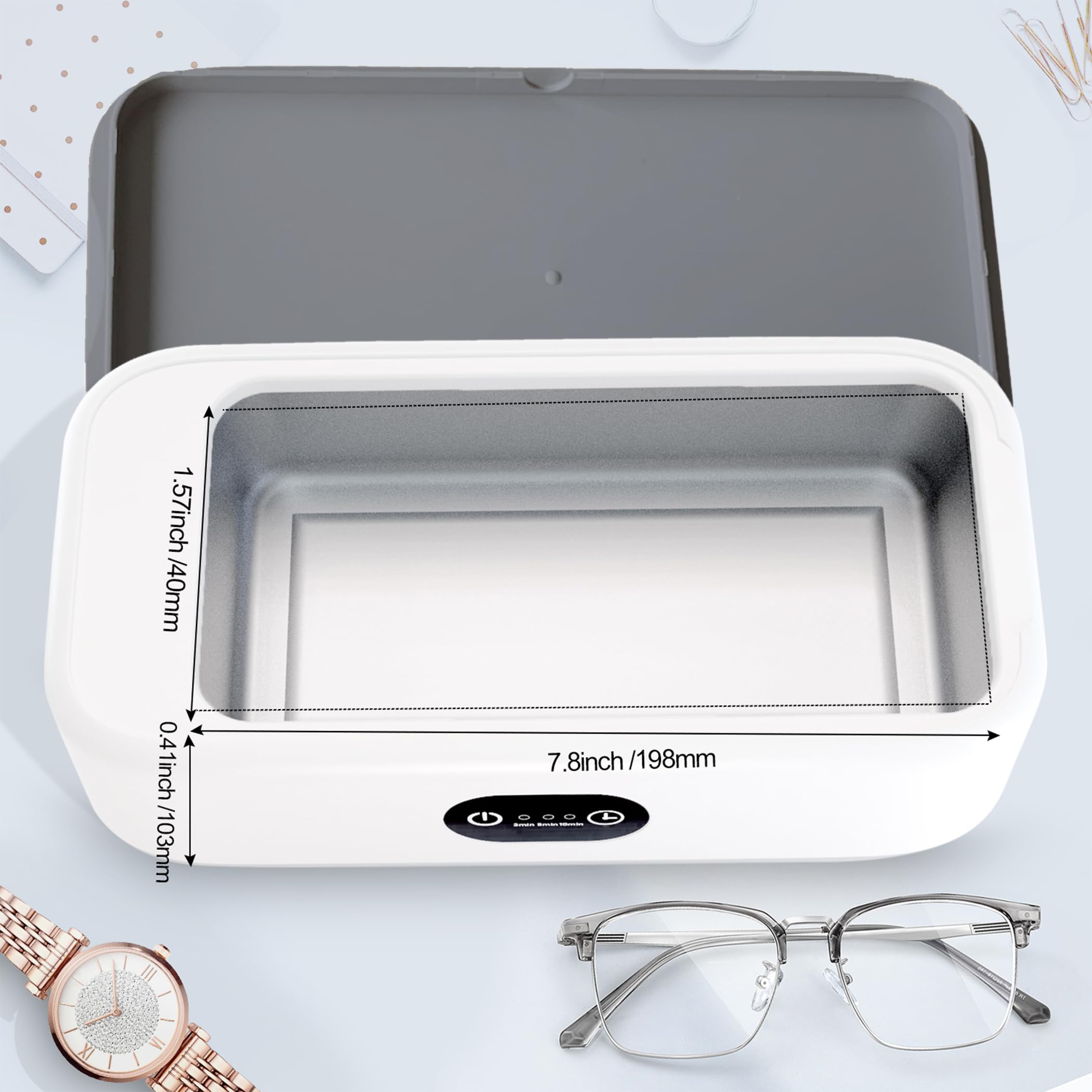 22 oz Ultrasonic Jewelry Cleaner with 360° Stain Removal & 49kHz Technology - Perfect for Pearls, Glasses, Watches, Retainers, Dentures & Razors | Portable Jewelry & Silver Cleaning Solution for Home & Travel Use