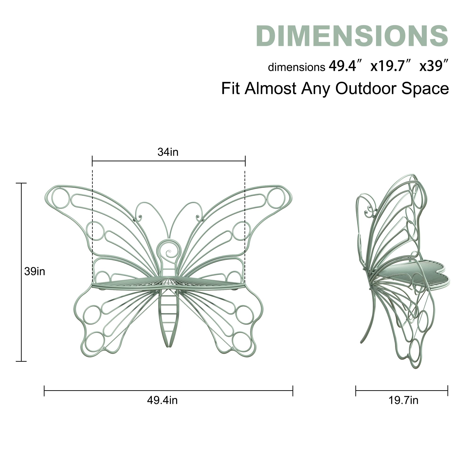 50 Inch Outdoor Garden Bench with Sturdy Iron Frame - Butterfly Design Patio Bench for Porch, Lawn, Yard & Backyard Decor | Perfect for Outdoor Seating, Relaxation & Garden Aesthetics
