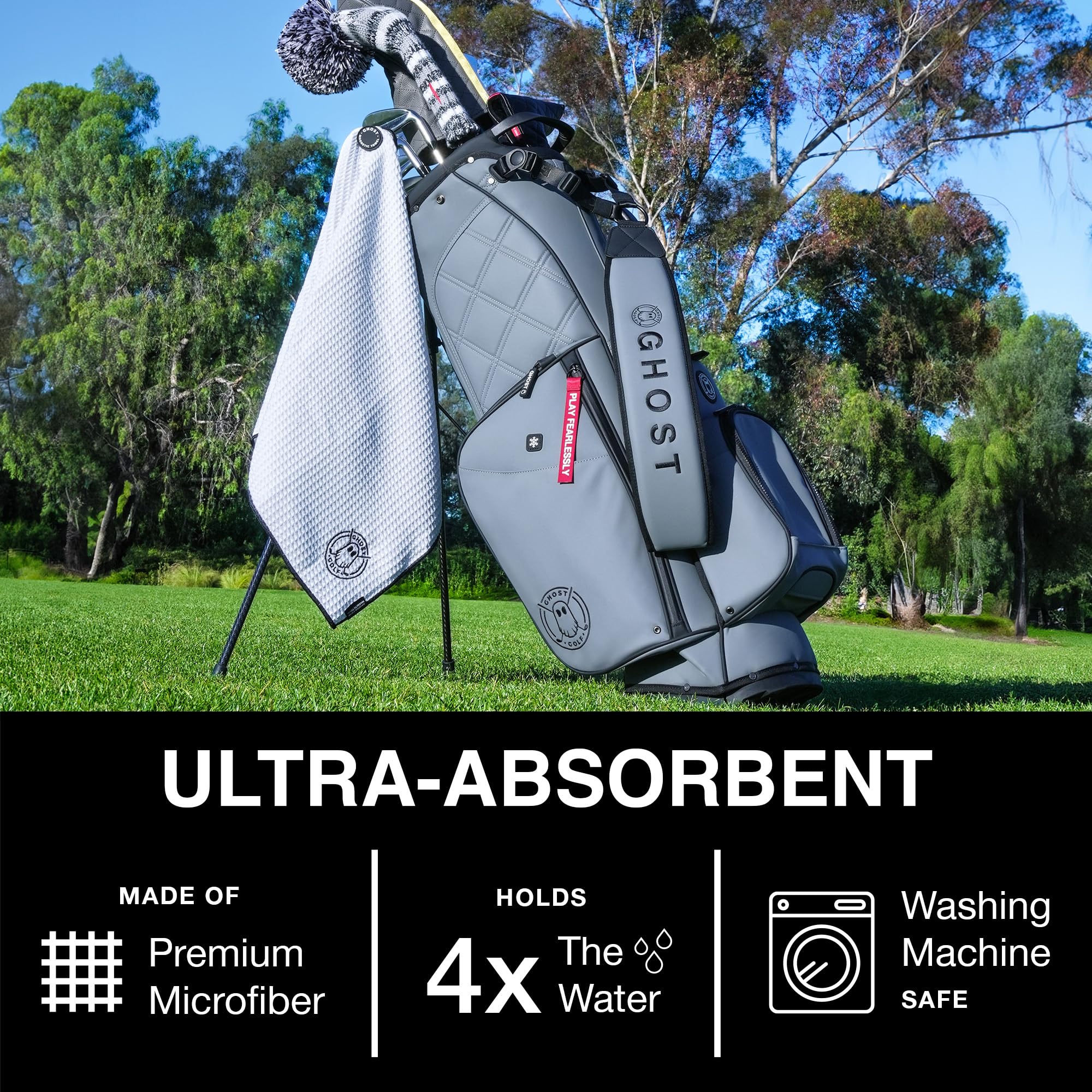 Premium Ghost Golf Magnetic Towel - Ultra-Absorbent Microfiber Caddie Towel with Strong Magnet for Golf Carts & Clubs - 18