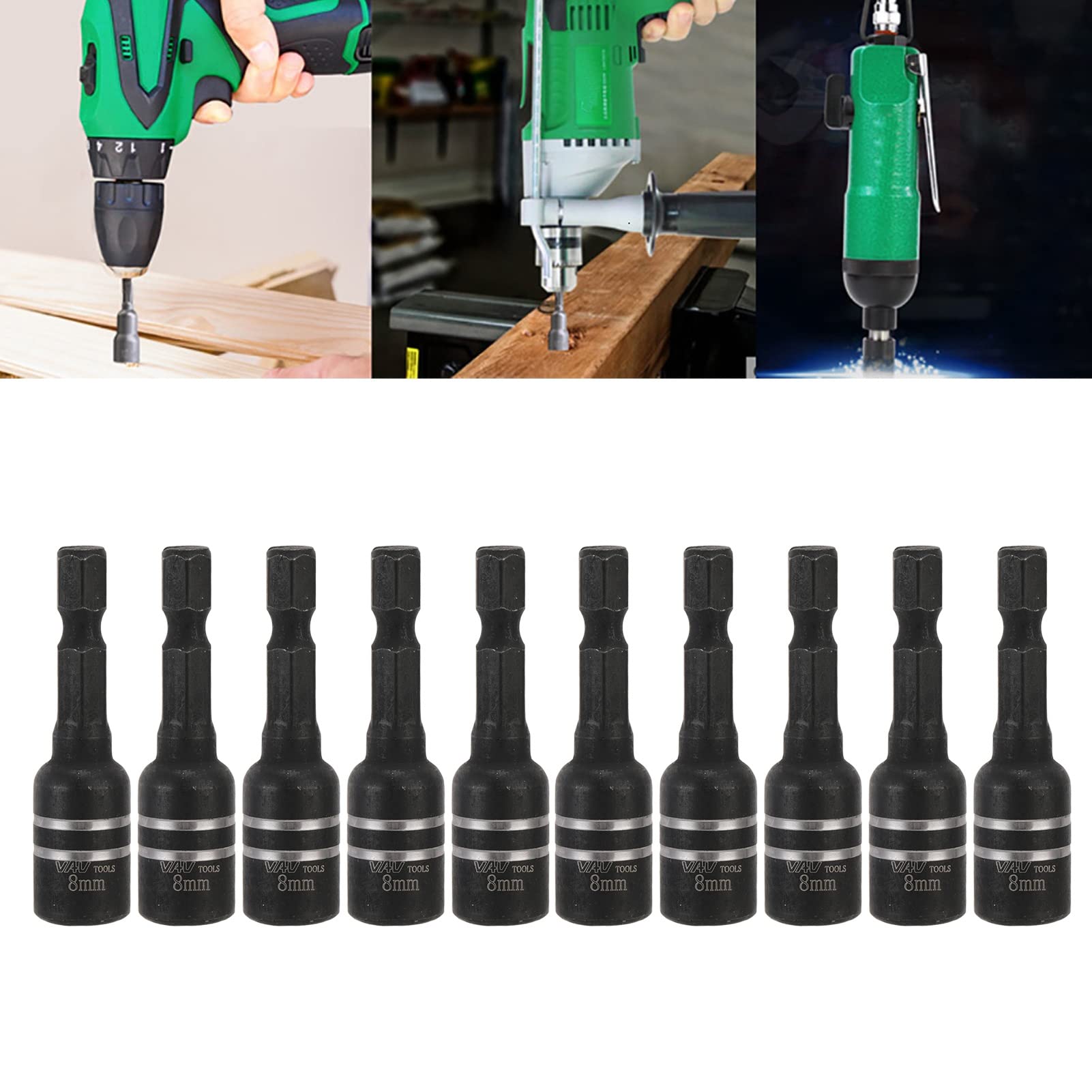 10Pcs Hex Magnetic Bit Set - CRV M8x48mm Power Nut Driver Bits for Electric Drills, Screwdrivers & Impact Drills (Black) | Perfect for DIY Projects, Furniture Assembly & Professional Construction Work