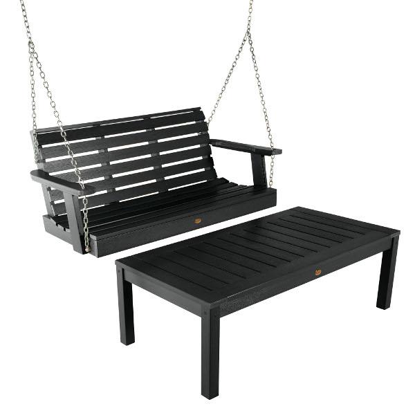 Weatherly 4ft Swing and Coffee Table - Outdoor Patio Furniture for Relaxing & Entertaining - Perfect for Backyard, Garden, and Poolside Lounging