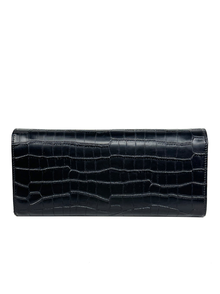 Mel&Co Croc Embossed Clutch Chain Sling Bag for Women - Stylish Black Crossbody Purse for Evening Parties, Date Night & Special Occasions
