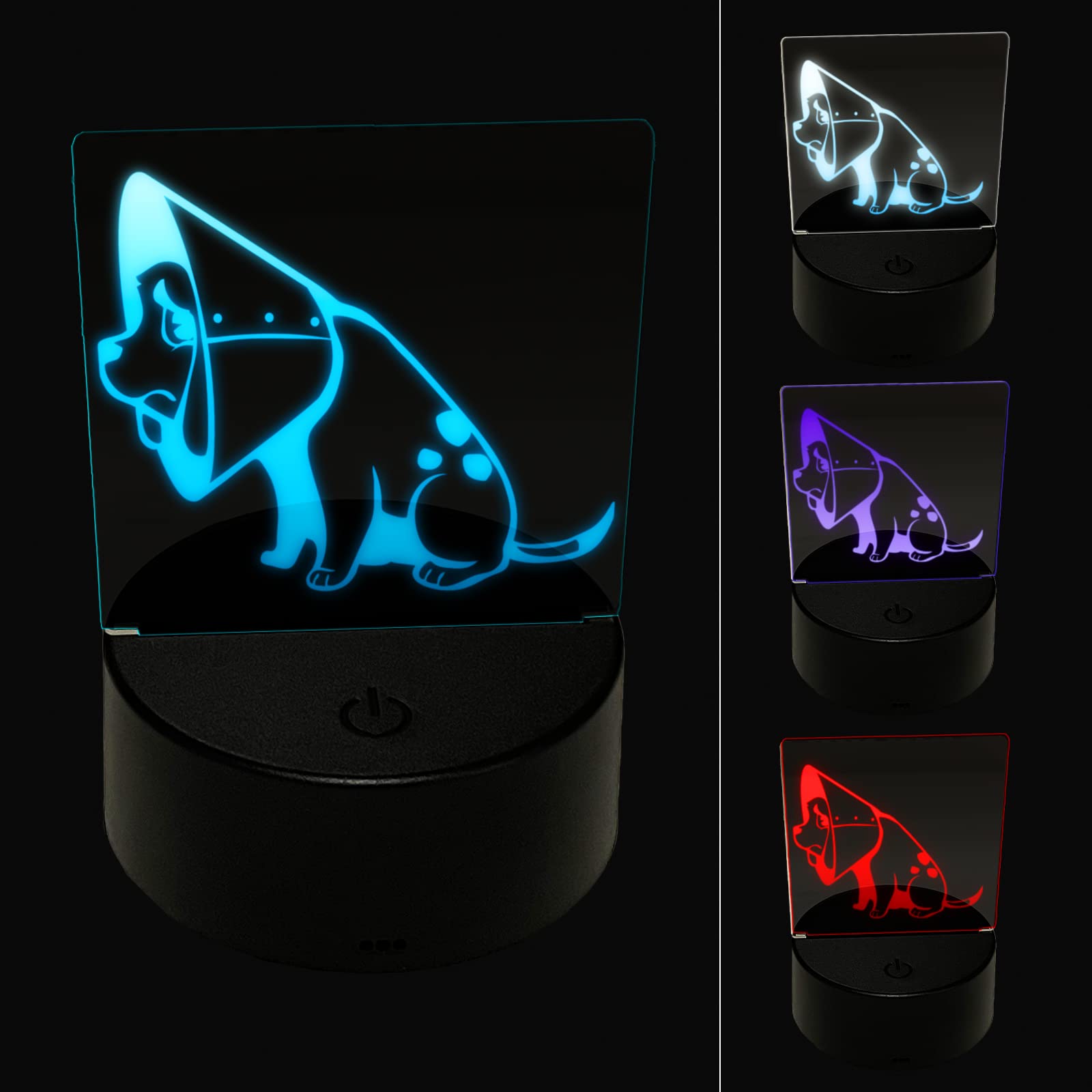 Sniggle Sloth Sad Pet Dog in Cone of Shame - 3D Illusion LED Night Light for Bedroom, Nursery & Office Desk - Cute Animal-Themed Nightstand Lamp for Kids & Adults