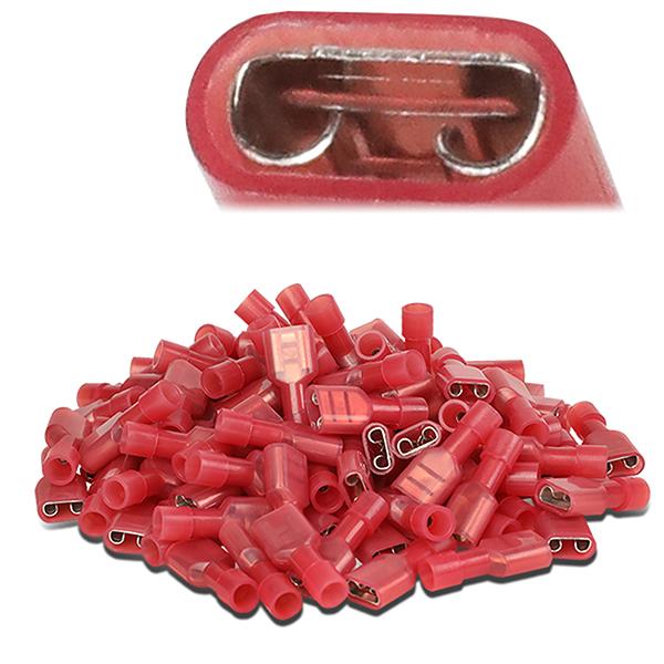 100 Pcs 16-22 Gauge Female Spade Quick Disconnect Adapters - Red - Perfect for Automotive Wiring, Home Appliances & DIY Electrical Projects