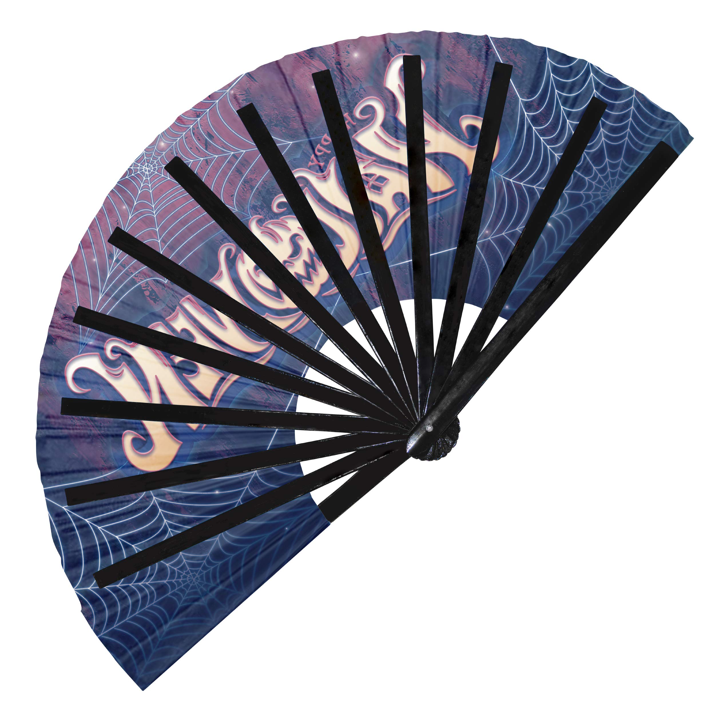 Halloween UV Glow Folding Hand Fan - Trippy Psychedelic Art Design for Rave Parties, Festivals & Cosplay Accessories - Perfect for Halloween Costumes, EDM Events & Summer Cooling