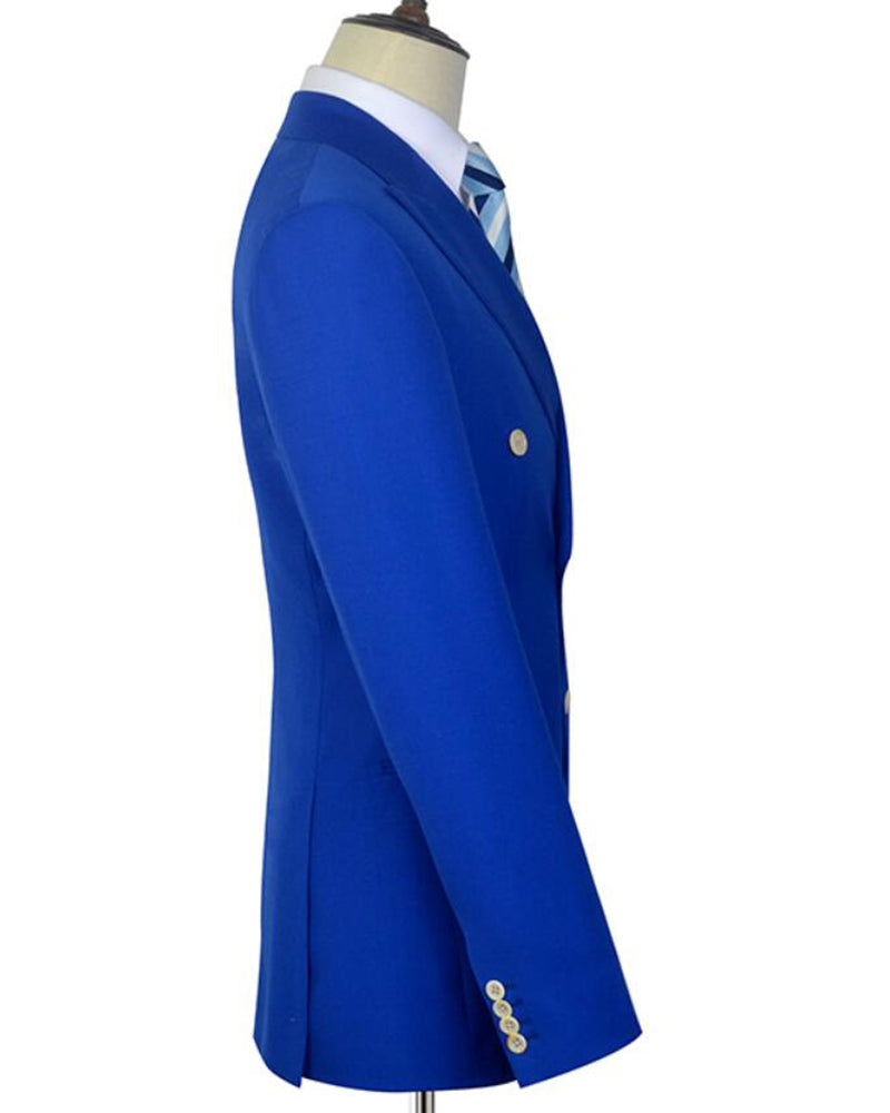 Royal Blue Double Breasted Men's Suit Set - 2 Piece Formal Wear (Jacket & Black Pants) for Weddings, Business Meetings & Special Occasions