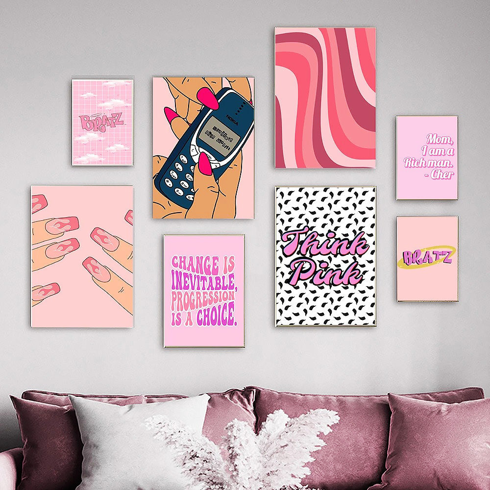 Think Pink Canvas Posters - Aesthetic Wall Art for Home & Office Decor - Perfect for Bedroom, Living Room & Gifts