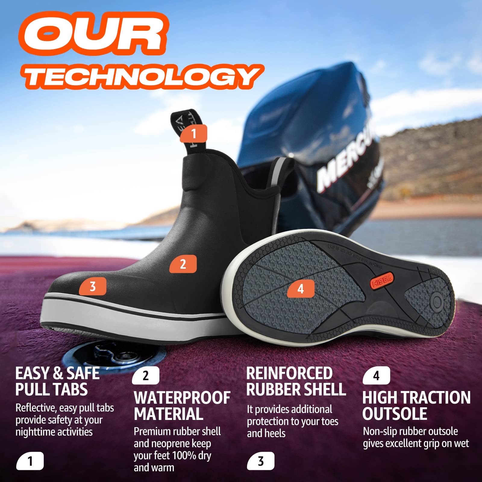 HISEA Women's Waterproof Ankle Rain Boots - Non-Slip Rubber Fishing & Deck Shoes, Comfortable Garden Boots for Outdoor Activities, Hiking, and Yard Work