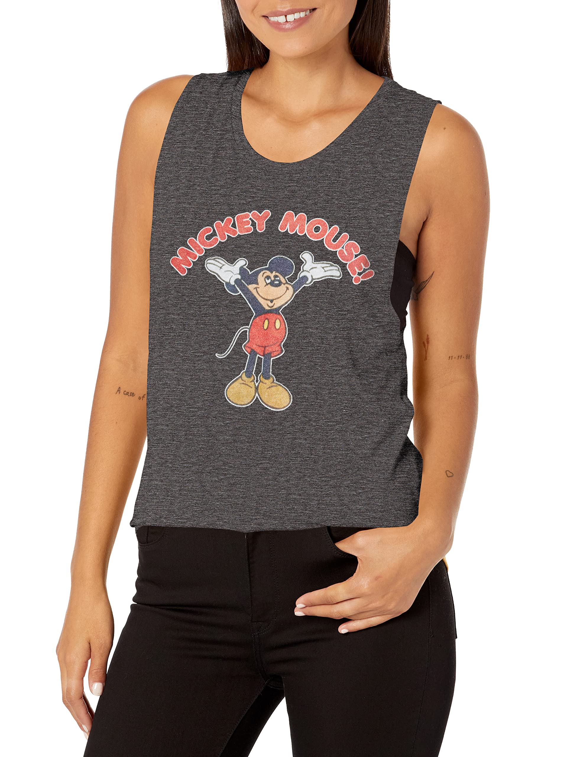 Disney Women's Friends Mickey Retro Juniors Muscle Tee - Vintage Mickey Mouse Graphic T-Shirt for Women - Casual Wear, Theme Parks, Disney Fan Gifts