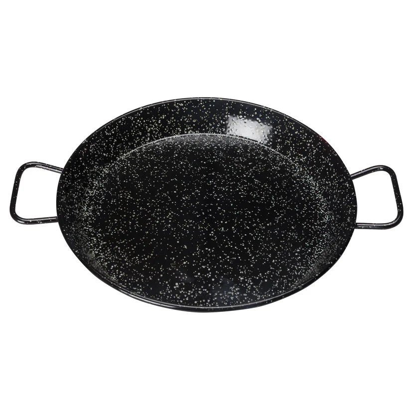 Winco 11-Inch Enameled Carbon Steel Paella Pan - Professional Spanish Cooking Pan for Seafood, Rice & Saffron Dishes - Perfect for Outdoor Cooking, Camping & Family Gatherings