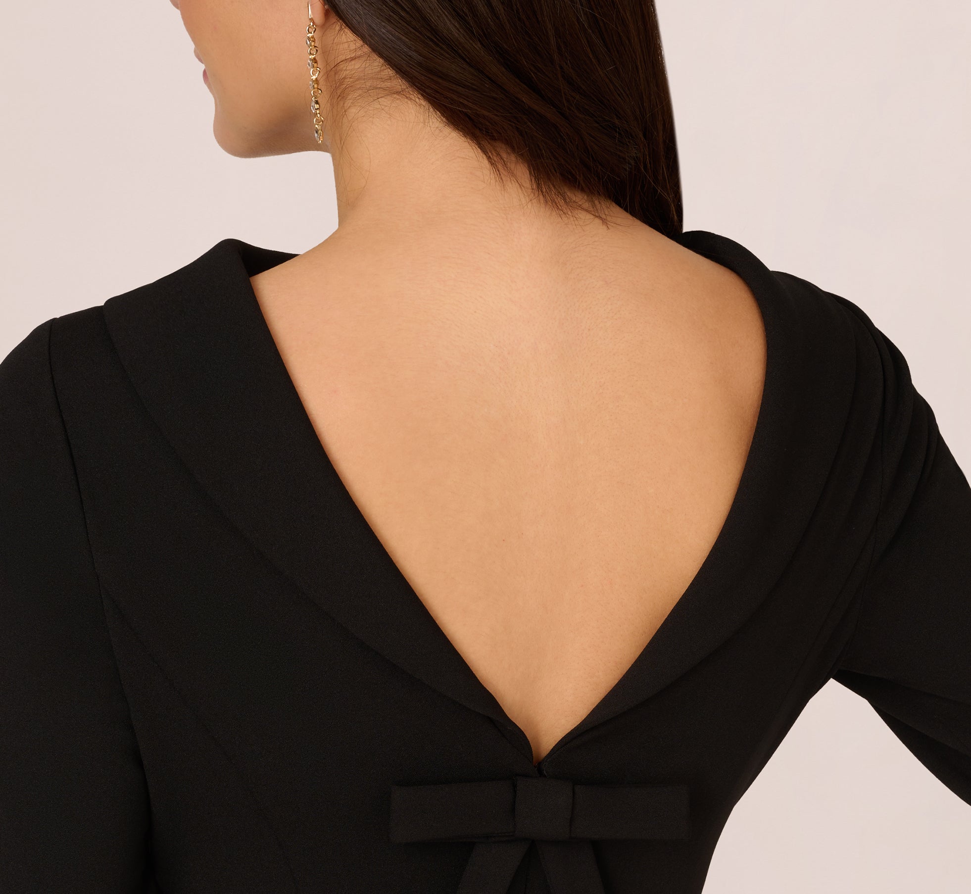 Black Three Quarter Sleeve Crepe Midi Dress with Rolled Neck - Elegant Office Wear & Casual Party Outfit