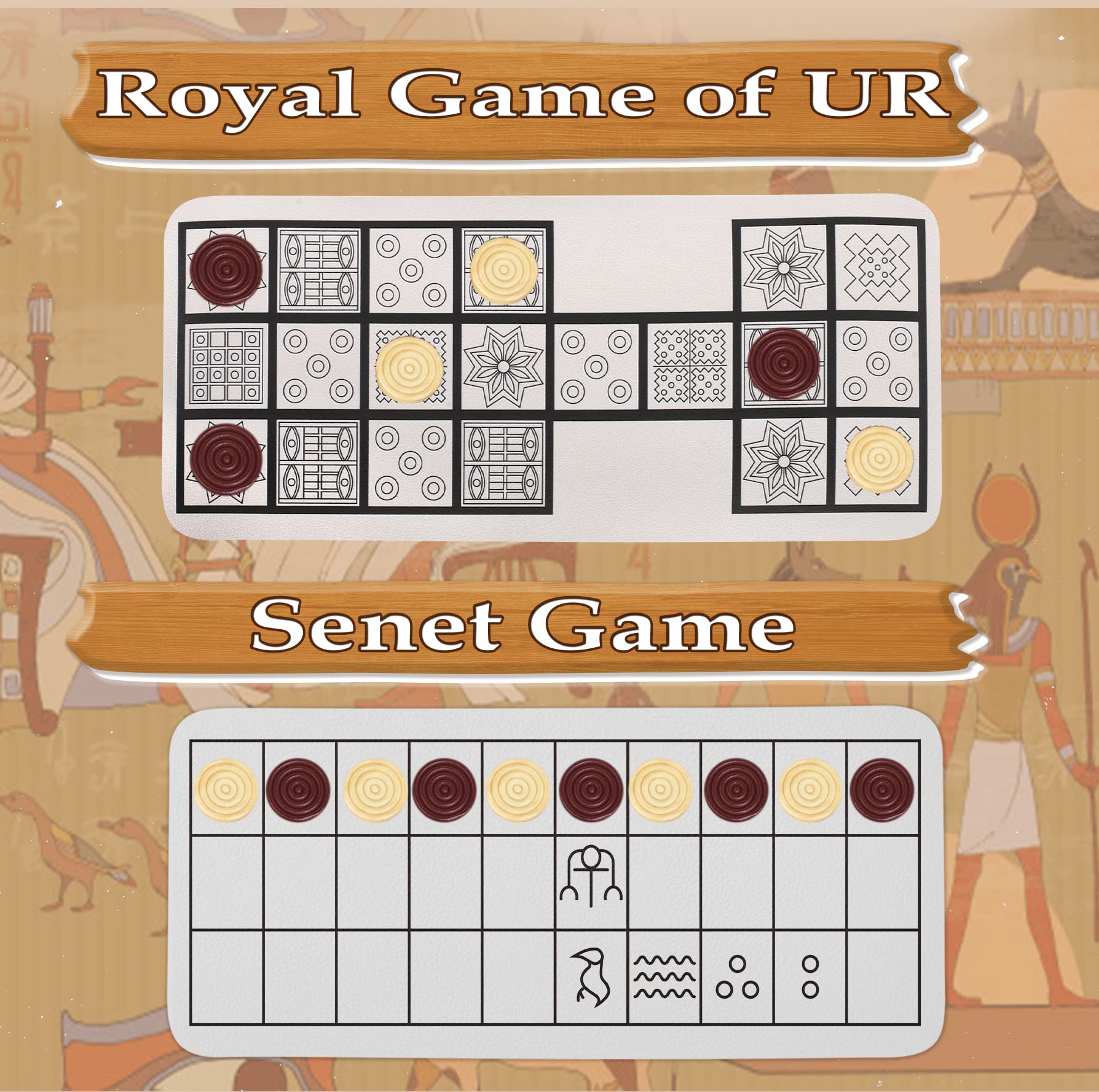 Ancient Strategy Board Game Set - Royal Game of Ur & Senet with 8 Wooden Dice, 14 Game Pieces & Instructions | Perfect for Family Game Night, History Enthusiasts & Educational Play