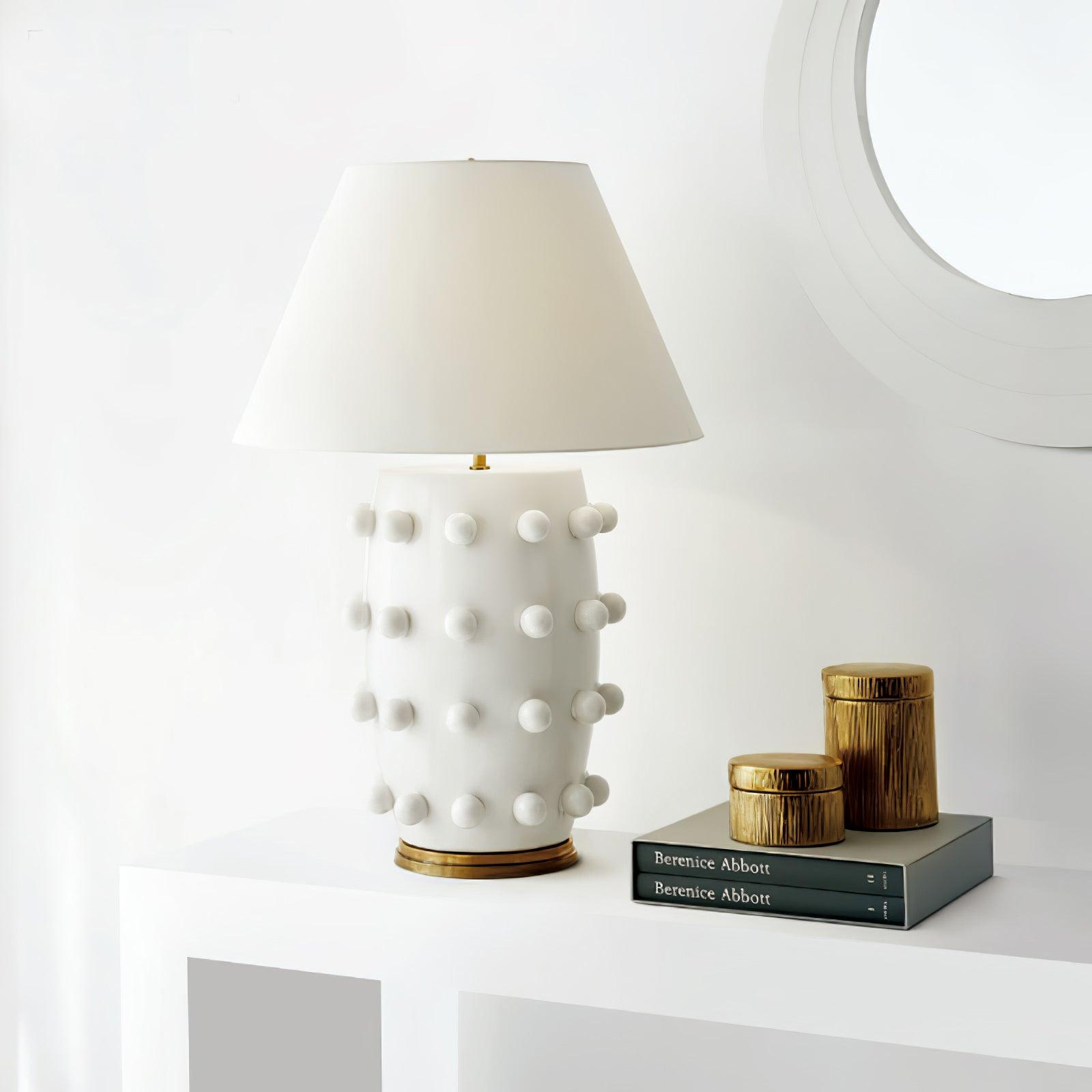 Polka Dot Porcelain Table Lamp - Elegant Home Decor for Bedroom, Living Room & Office - Stylish Ceramic Lamp with Adjustable Brightness
