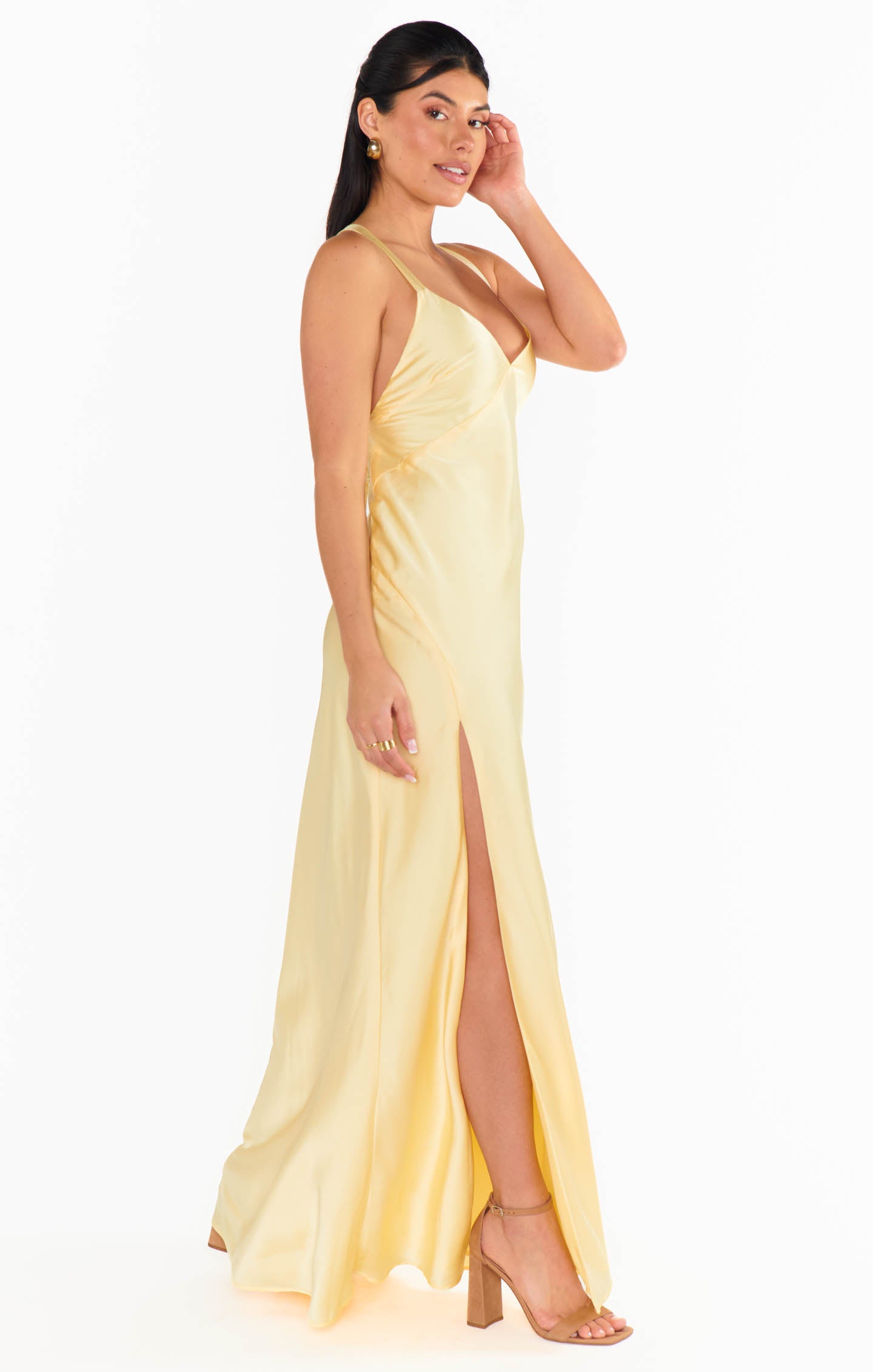 Anderson Maxi Dress - Pale Yellow Luxe Satin for Women | Elegant Evening Gown & Summer Beach Dress | Perfect for Weddings, Parties & Vacation Wear
