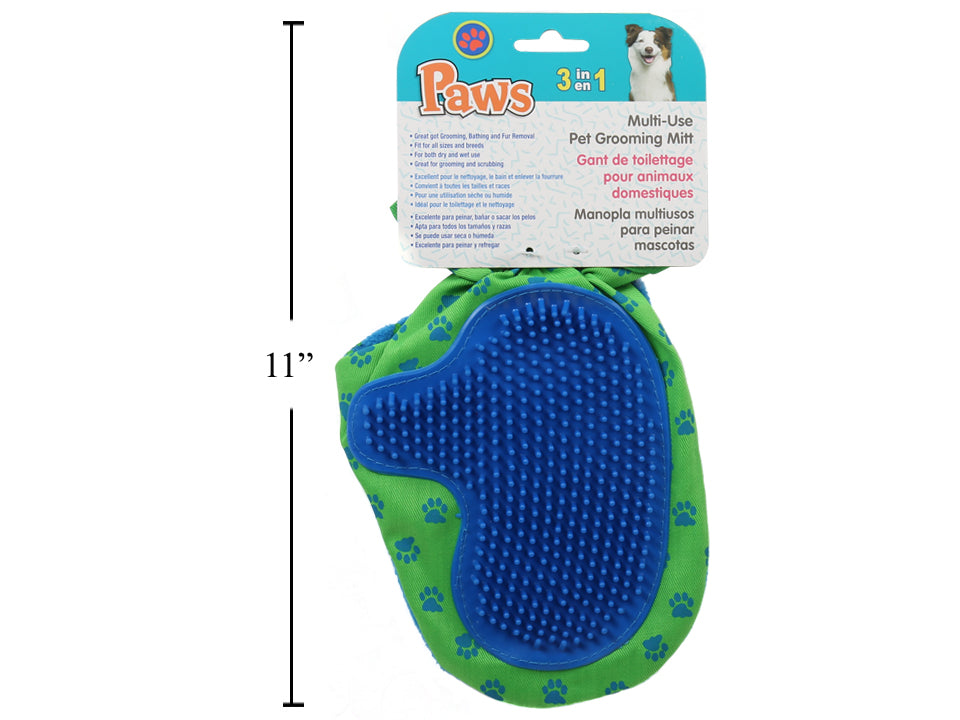 PAWS 3-in-1 Grooming Glove for Dogs & Cats - Gentle Pet Hair Remover, Massager & Deshedding Tool - Perfect for Bathing, Brushing & Bonding with Your Pet