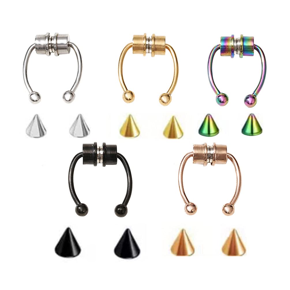 KESYOO 5Pcs Stainless Steel Nose Rings - No Perforation Nose Studs for Women | Hypoallergenic Fashion Jewelry Accessories | Perfect for Parties, Weddings & Everyday Wear