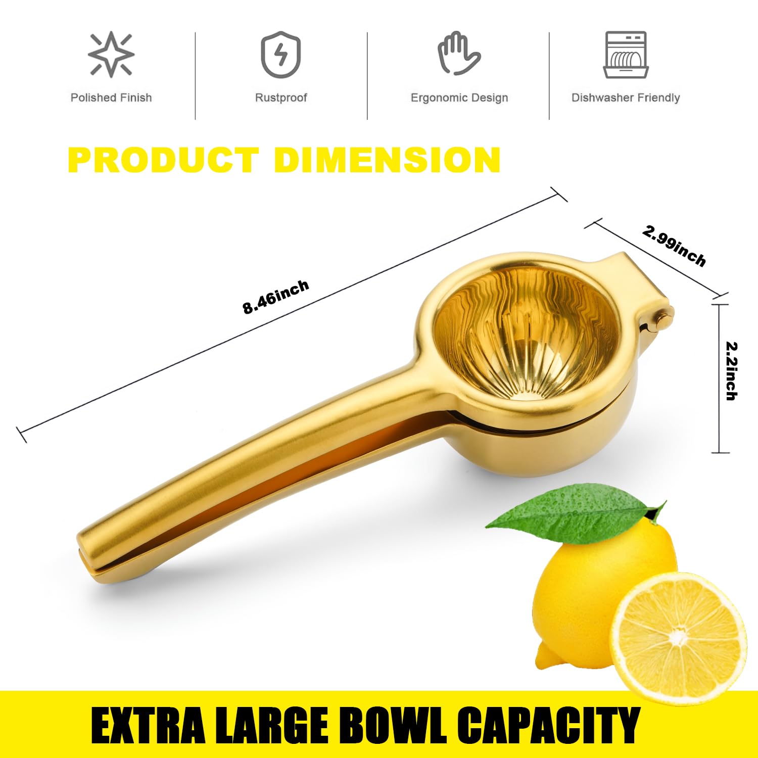 Premium Stainless Steel Lemon Squeezer - Heavy Duty Manual Citrus Juicer for Lemon, Lime & Orange - Rose Gold Bar Tool for Cocktails, Cooking & Healthy Juicing
