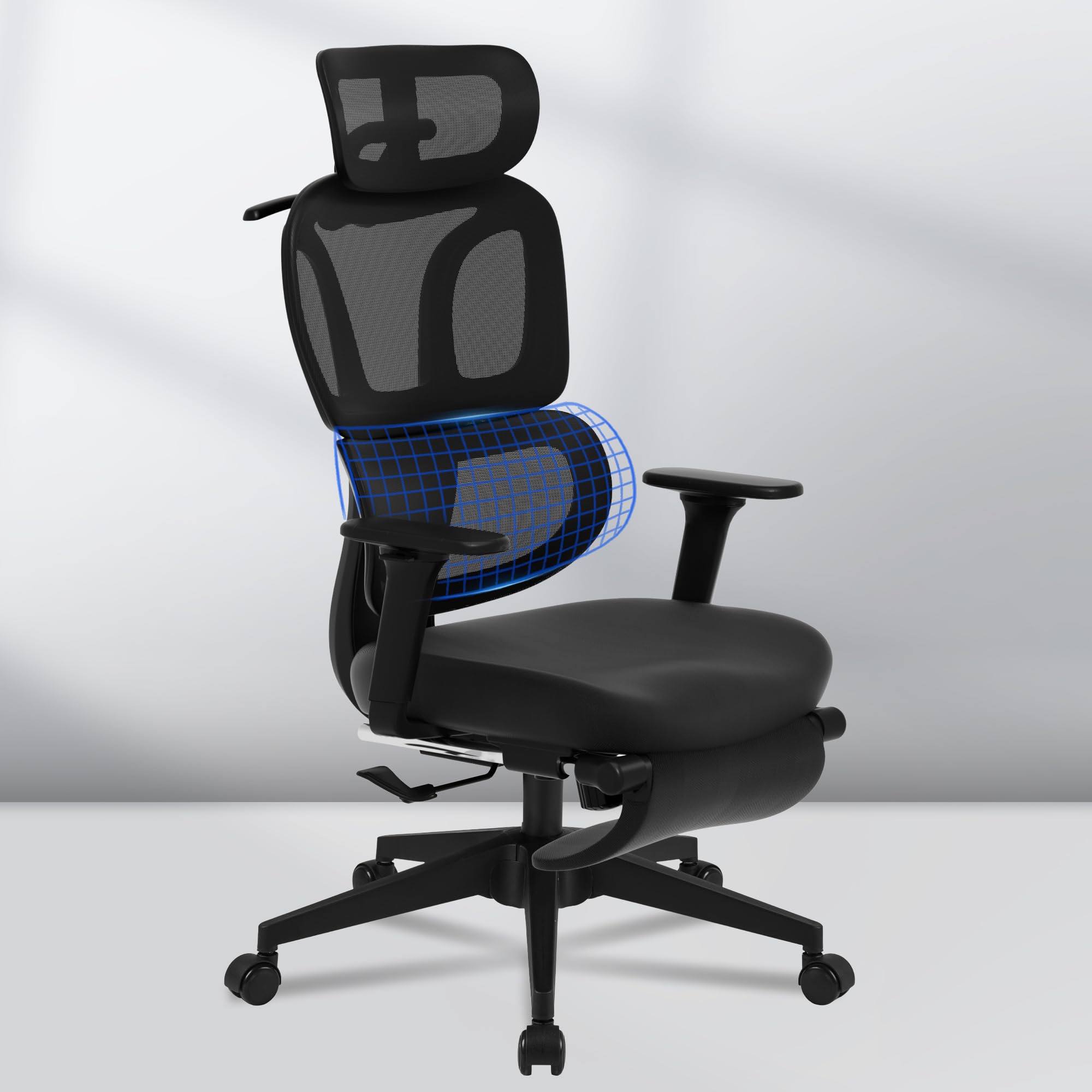 FLEXISPOT Big and Tall Ergonomic Mesh Office Chair with Adjustable Height, Swivel, Footrest, Lumbar Support & Headrest - 360° Rotation Computer Desk Chair for Home Office (Black Foam) - Perfect for Long Work Hours, Gaming & Remote Work