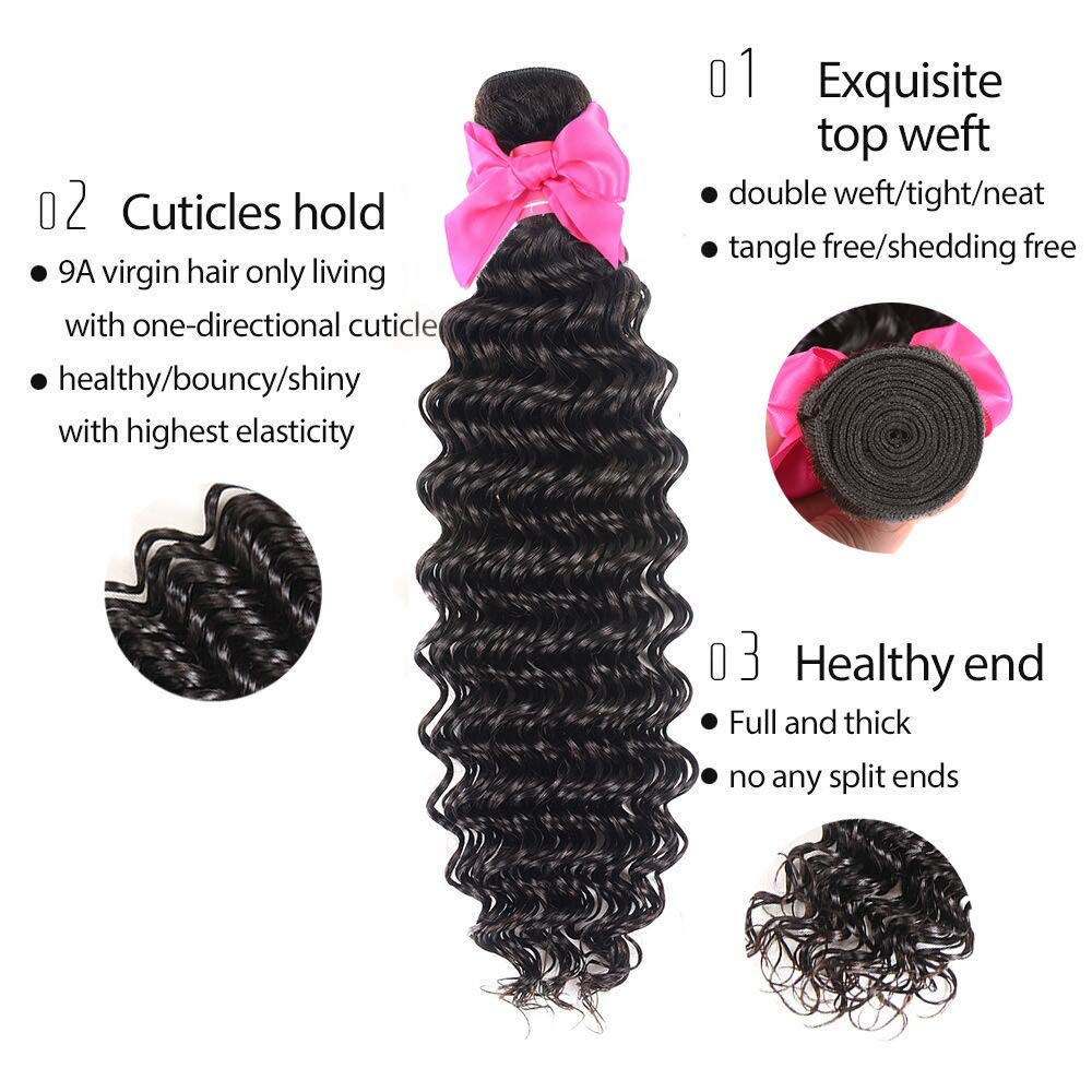 Miss GAGA 9A Brazilian Virgin Hair Pineapple Deep Wave 3 Bundles - 100% Unprocessed Remy Human Hair Extensions (28 28 28) Natural Black Color for Weaving, Styling & Protective Hairstyles