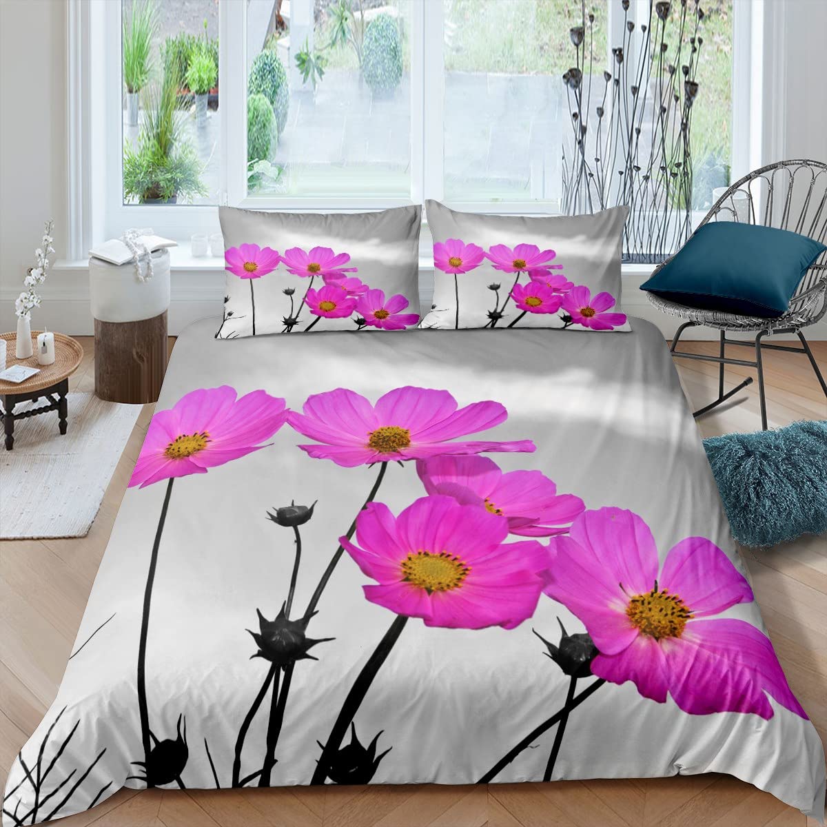Purple Daisy Duvet Cover Set Twin Size - Soft Microfiber Tropical Floral Bedding with 1 Pillowcase | Poppies Flower Design for Cozy Bedroom Decor | Perfect for Guest Rooms, Dormitories & Boho Chic Home Styling