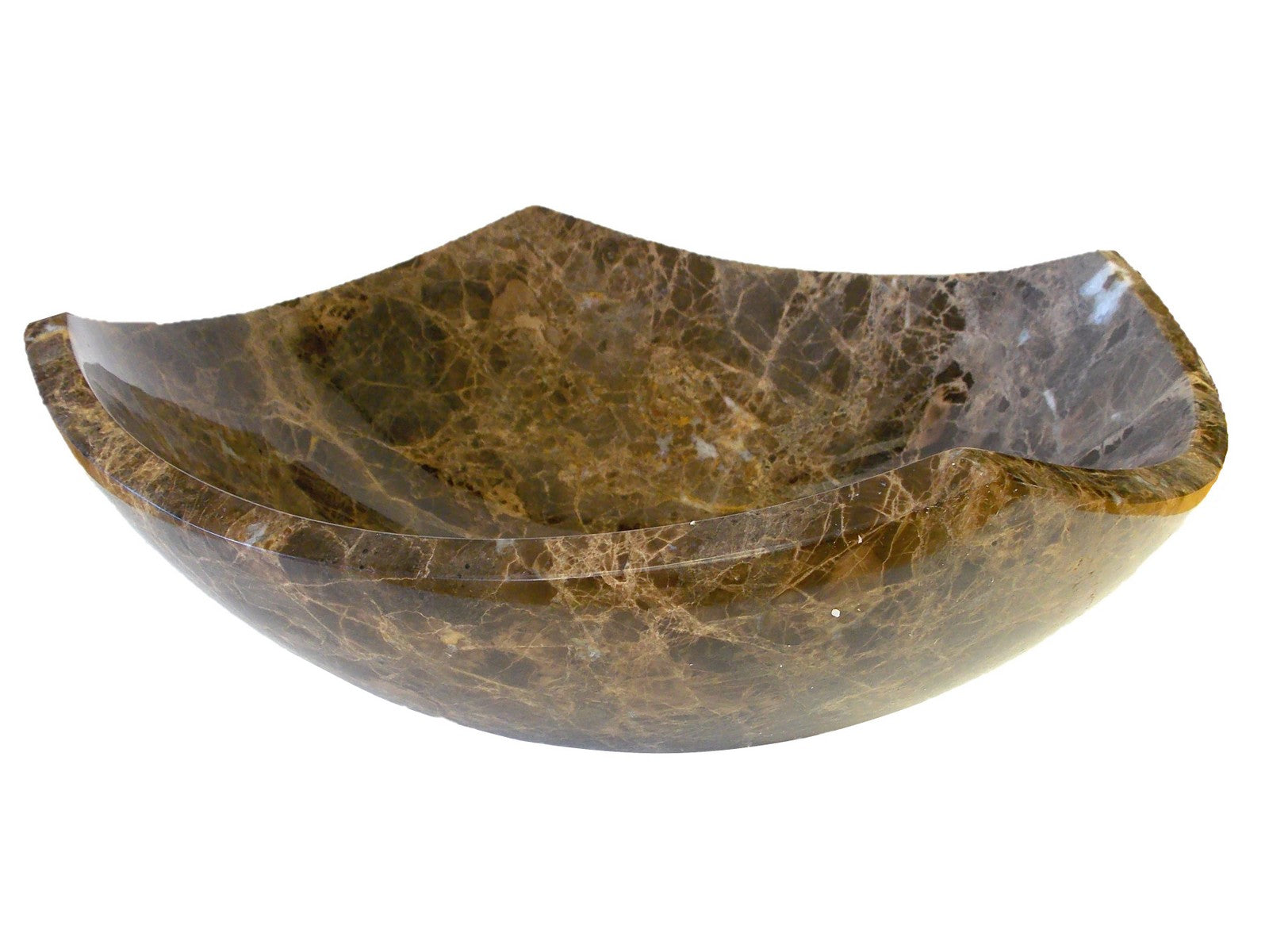 Dark Emperador Marble Arched Edge Vessel Sink - Modern Bathroom Vanity Sink for Luxury Home Decor & Spa Style Bathrooms