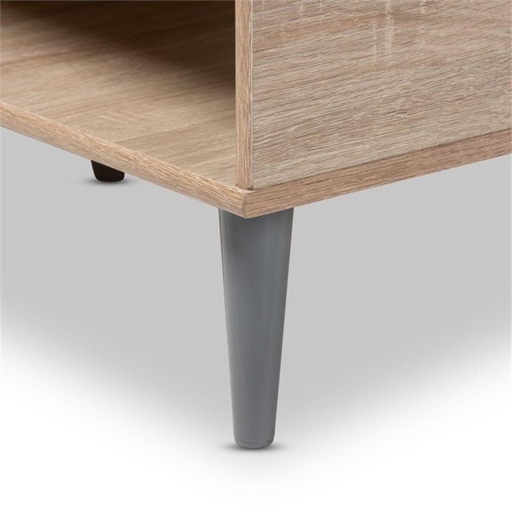 BOWERY HILL Solid Oak Wood Coffee Table with Light Grey Finish - Modern Living Room Center Table for Home Decor & Entertainment