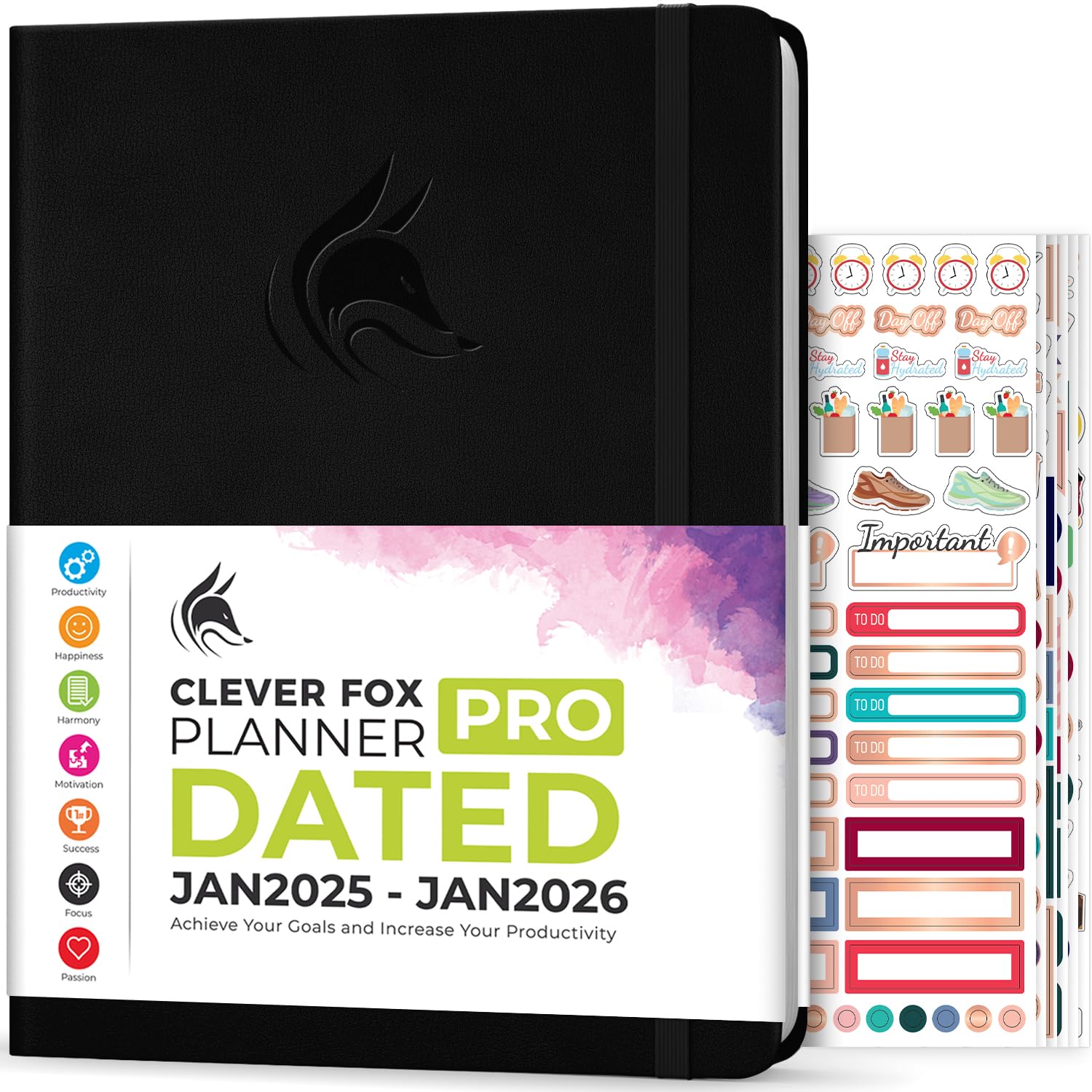 Clever Fox Planner PRO 2025-2026 Dated Weekly & Monthly Life Organizer - Productivity Planner for Goal Setting, Time Management & Gratitude Journal - A4 Size Black - Perfect for Students, Professionals & Entrepreneurs