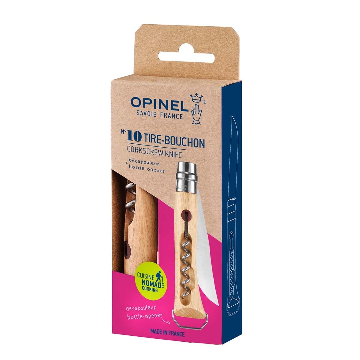 Opinel No. 10 Corkscrew Knife with Bottle Opener - Stainless Steel Multi-Tool for Wine Lovers, Camping & Outdoor Adventures