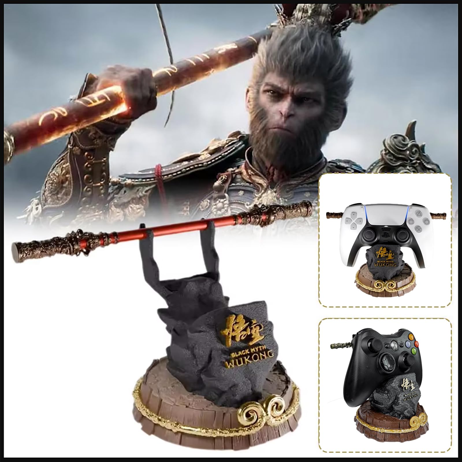 Black Myth: Xbox ONE PS5 PS4 PC Game Controller Stand - Detachable Bronzecloud Ruyi Staff Design for Steelseries Steam & More | Desktop Gaming Accessories Organizer | Perfect for Gaming Setups & Display Collections