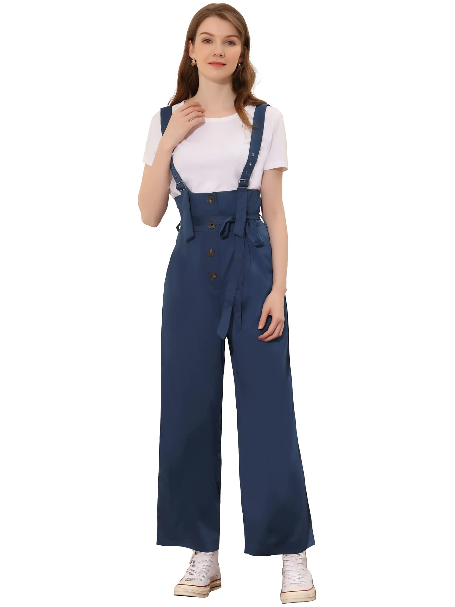 Allegra K Women's High Waist Belted Wide Leg Suspender Pants Overalls Jumpsuit - Stylish Casual Outfit for Work, Date Night & Everyday Wear