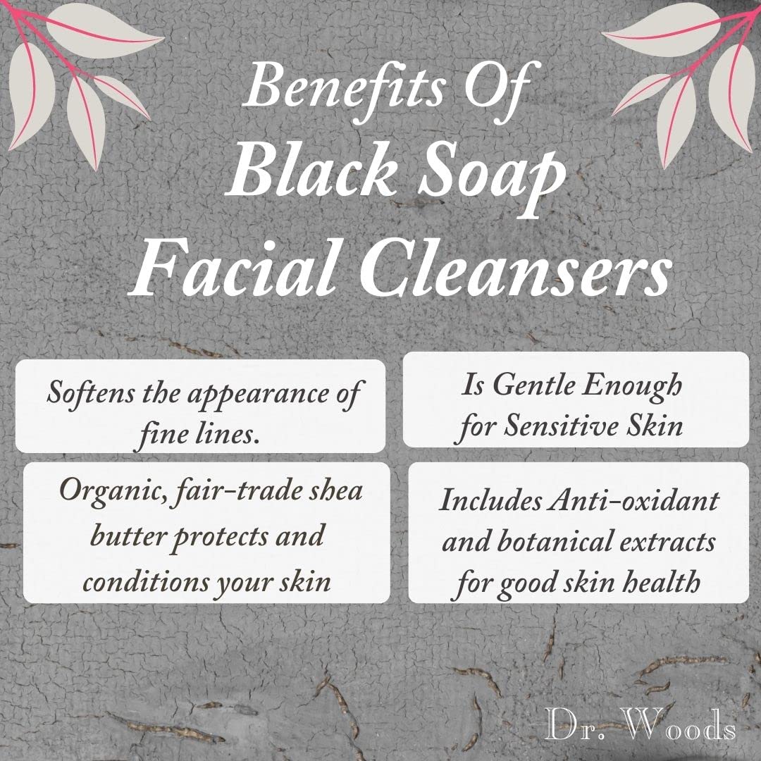 Dr. Woods Shea Vision Black Soap Facial Cleanser with Organic Shea Butter, 8 oz - Gentle Exfoliating Face Wash for Acne, Oily & Sensitive Skin | Daily Skincare Routine & Travel Essential