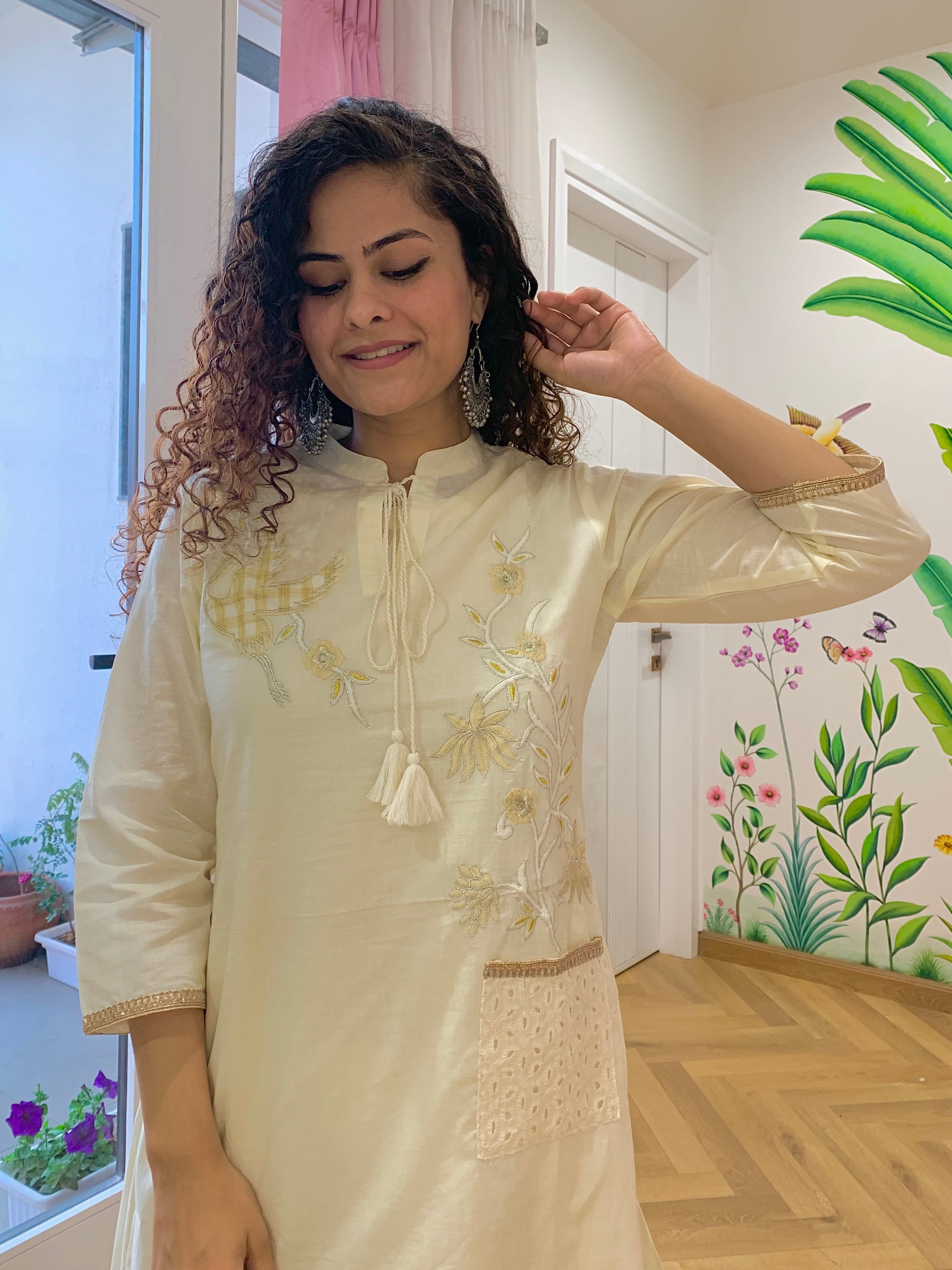 White Cotton Embroidered Kurta with Maxi Dress Set of 2 | Traditional Indian Ethnic Outfit for Women | Perfect for Festivals, Weddings & Special Occasions