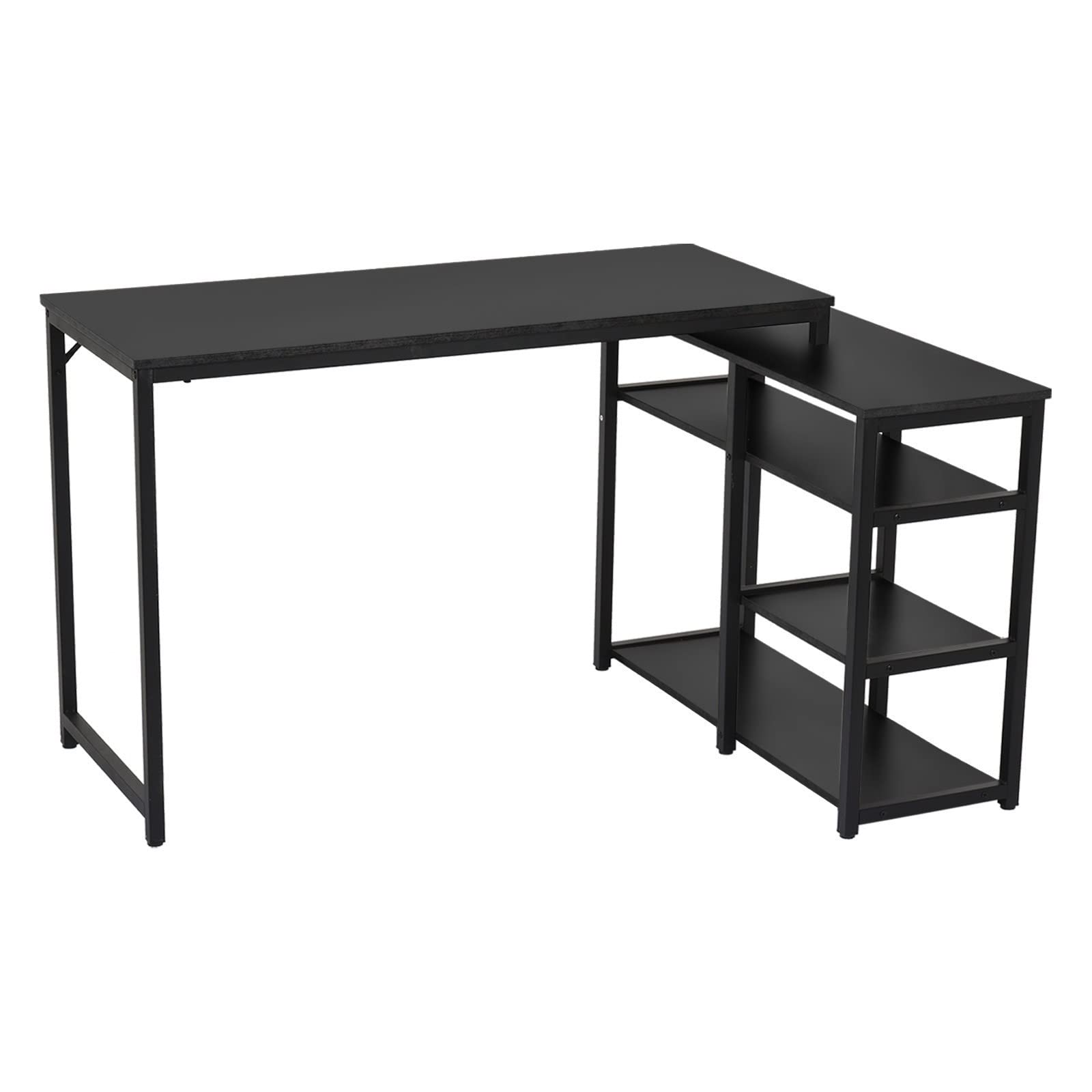 Ergonomic L-Shaped Computer Desk with 3-Tier Storage Shelves | Spacious Black Office Workstation | Perfect for Home Office, Gaming Setup & Small Spaces | Includes Heat & Massage Features for Ultimate Comfort
