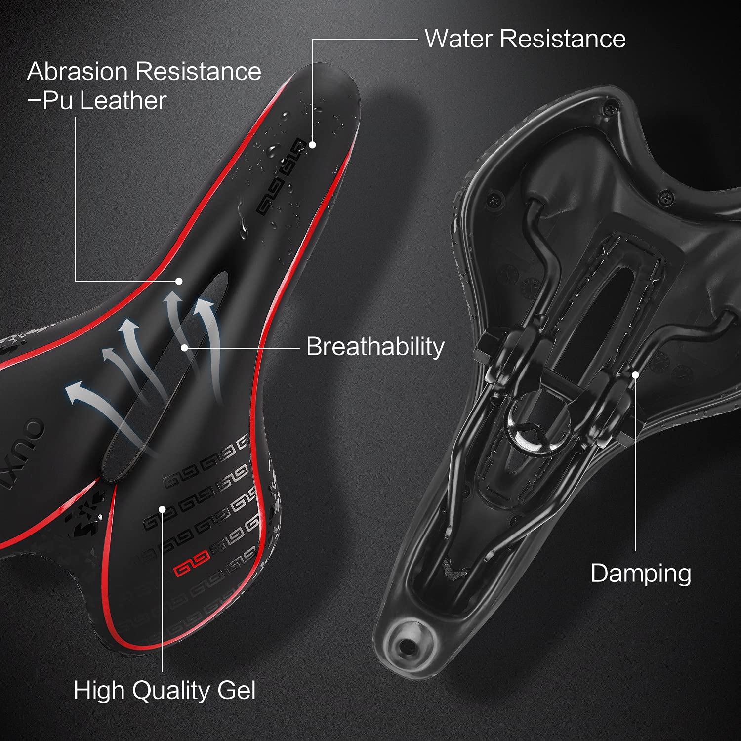 OUXI Comfort Bike Seat - Gel Padded Bicycle Saddle with Shock Absorption & Waterproof Cover - Replacement for MTB, Road & Exercise Bikes - Ideal for Men & Women - Perfect for Commuting, Leisure Rides & Indoor Cycling Workouts