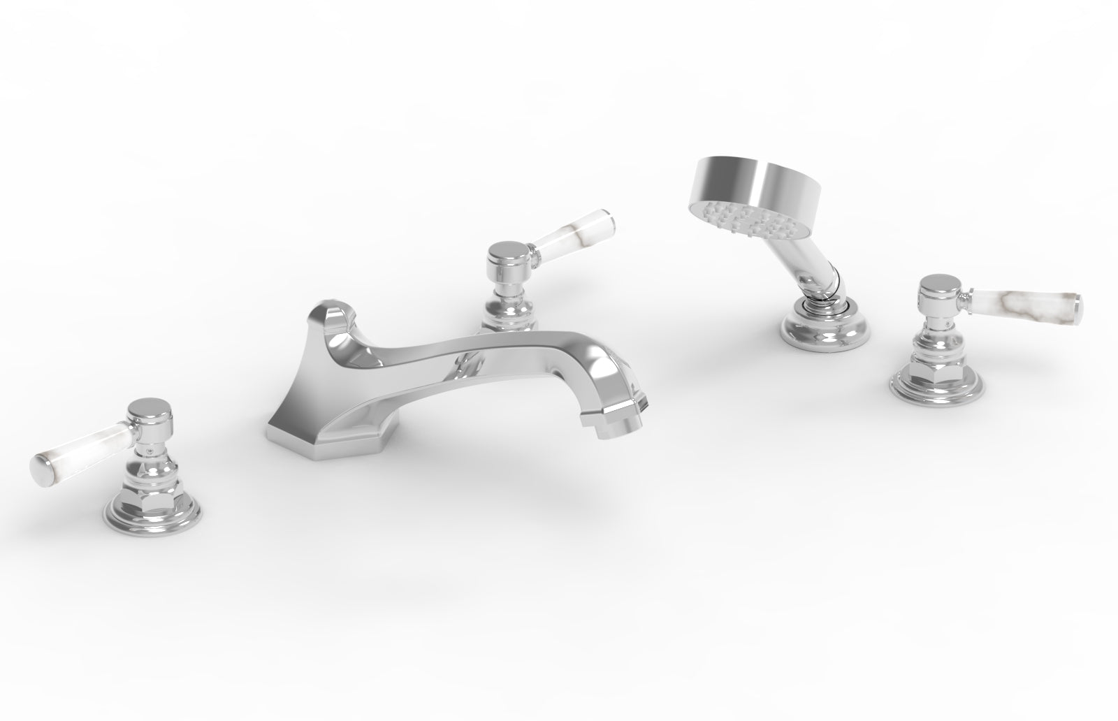 HEX TRADITIONAL Deck Mounted Bathtub Set with Hand Shower - White Marble Lever Handles (500 50) - Perfect for Modern Bathroom Renovations & Spa-Like Relaxation