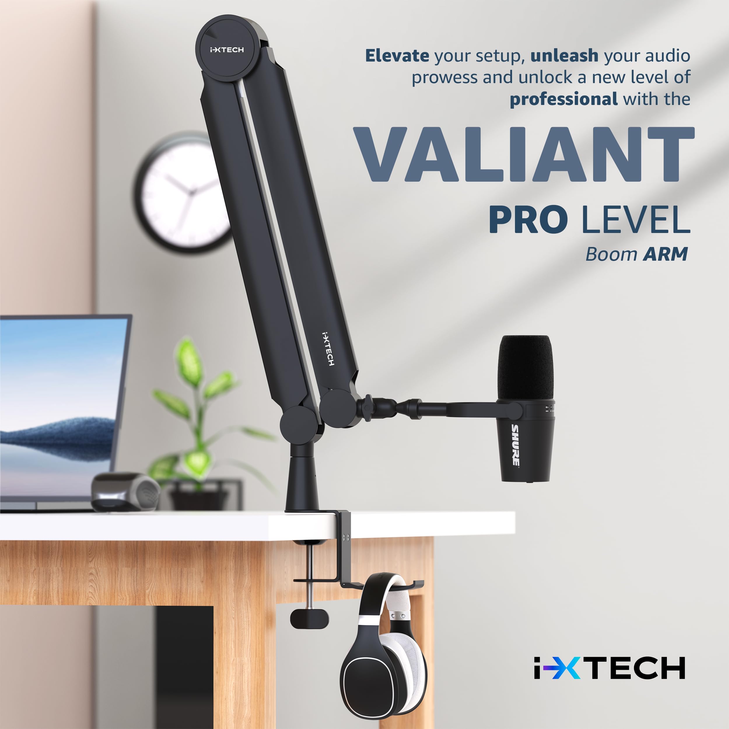 IXTECH 360° Rotatable Microphone Boom Arm with Desk Mount - Fully Adjustable Mic Stand for Podcasting, Streaming, Gaming & Studio Recording - Sturdy Universal Mic Arm for Home Office & Professional Use