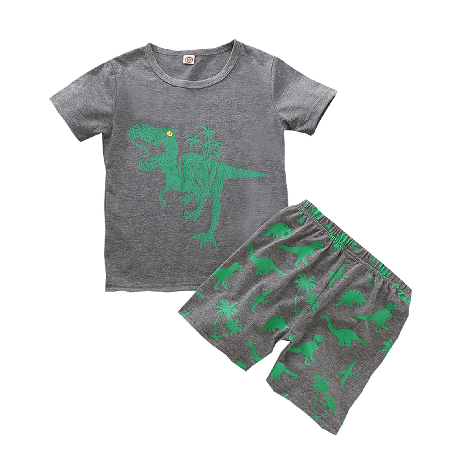Dinosaur Print Short Sleeve Top & Shorts 2-Piece Set for Toddler Boys and Girls - Cute Dinosaur Outfit for Playtime, Daycare & Summer Adventures