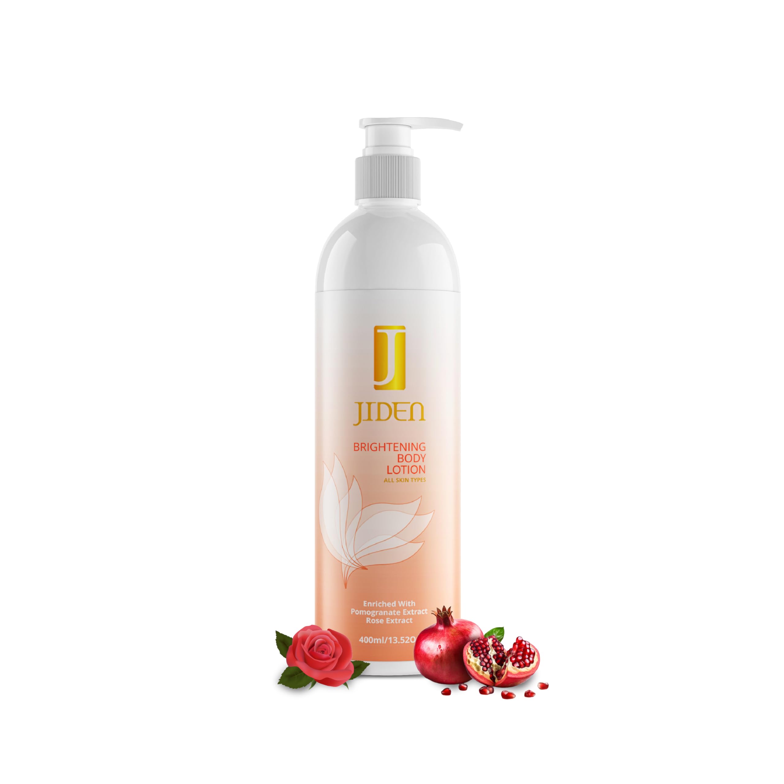 JIDEN Brightening Body Lotion with Pomegranate & Rose Extract - 400ml | Hydrating & Skin Lightening Moisturizer for Dry Skin, Perfect for Daily Use & Nighttime Skincare Routine