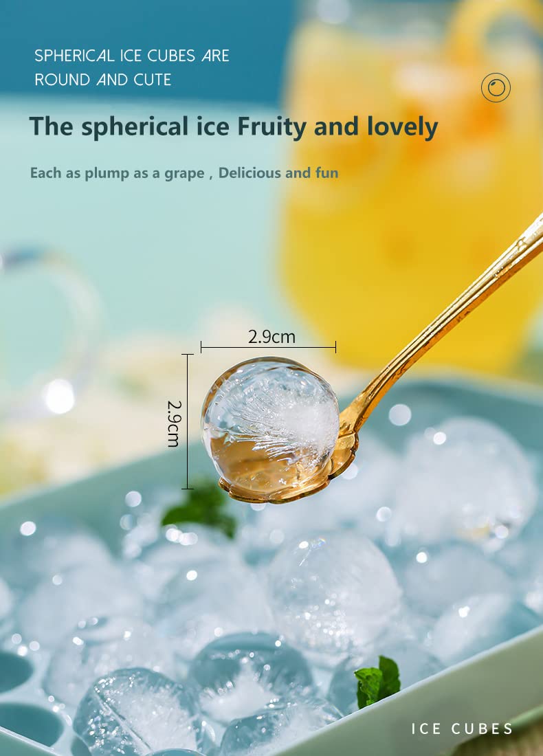 NUOYANG Round Ice Cube Tray with Lid - 33PCS Sphere Ice Ball Maker Mold for Freezer | Perfect for Cocktails, Whiskey, Tea & Coffee | Includes Storage Container for Easy Ice Making & Chilling Drinks