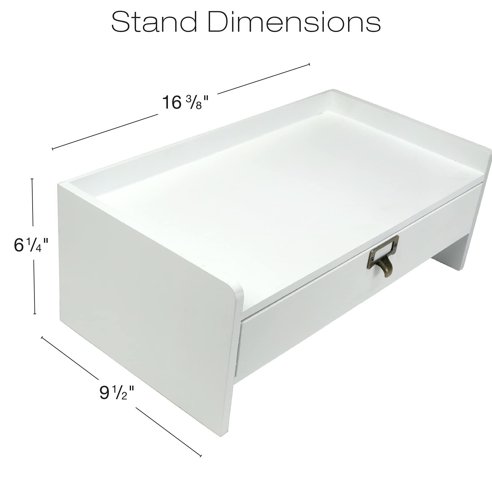Excello Wooden Monitor Stand with Drawer - White Desktop Organizer for Notebooks, Pens, Pencils & Office Supplies | Perfect for Home Office, Workstation & Computer Desk Setup