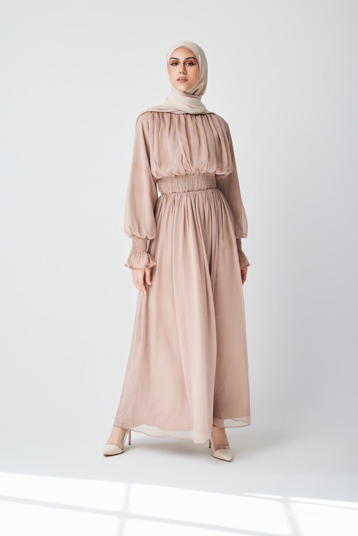 Emilia Dress in Honey Color - Elegant Flowy Midi Dress for Women | Perfect for Weddings, Parties & Summer Outfits