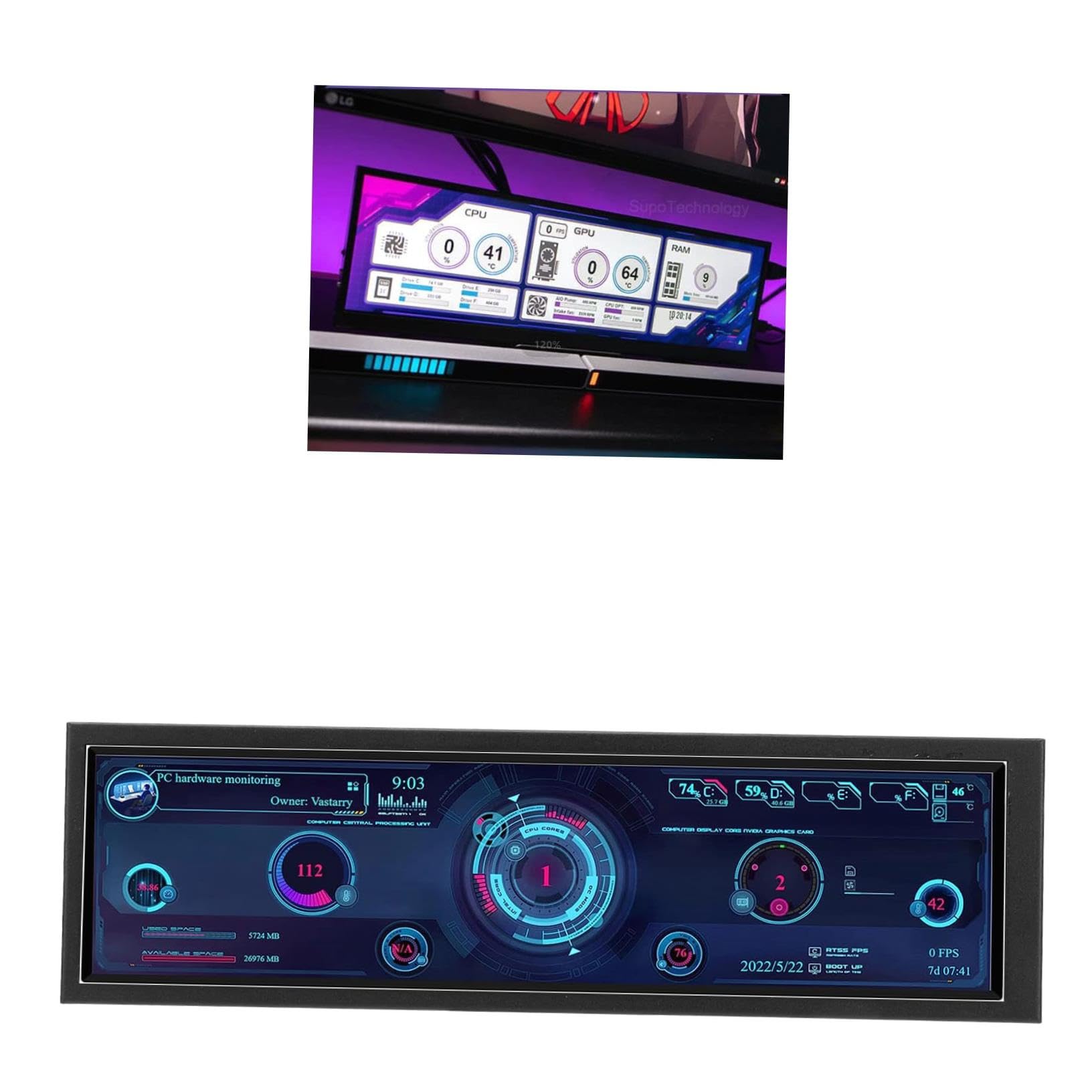 8.8 Inch IPS Temperature Monitor for Raspberry Pi & PC - DIY Kit with Sub Screen for CPU/GPU/SSD Data Monitoring - Compatible with Linux & Windows - Perfect for Gaming Rigs, Workstations & Home Servers